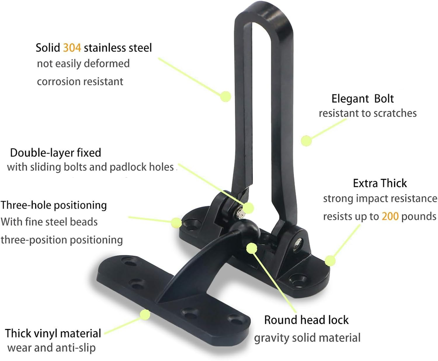 Treayes Home Security Door Lock Swing Bar, Safety Lock and Gate Lock for Hotel, Black Alloy, Childproof Reinforcement Door Stopper Theft Door Guard Latch for Front and inside Door image number 4