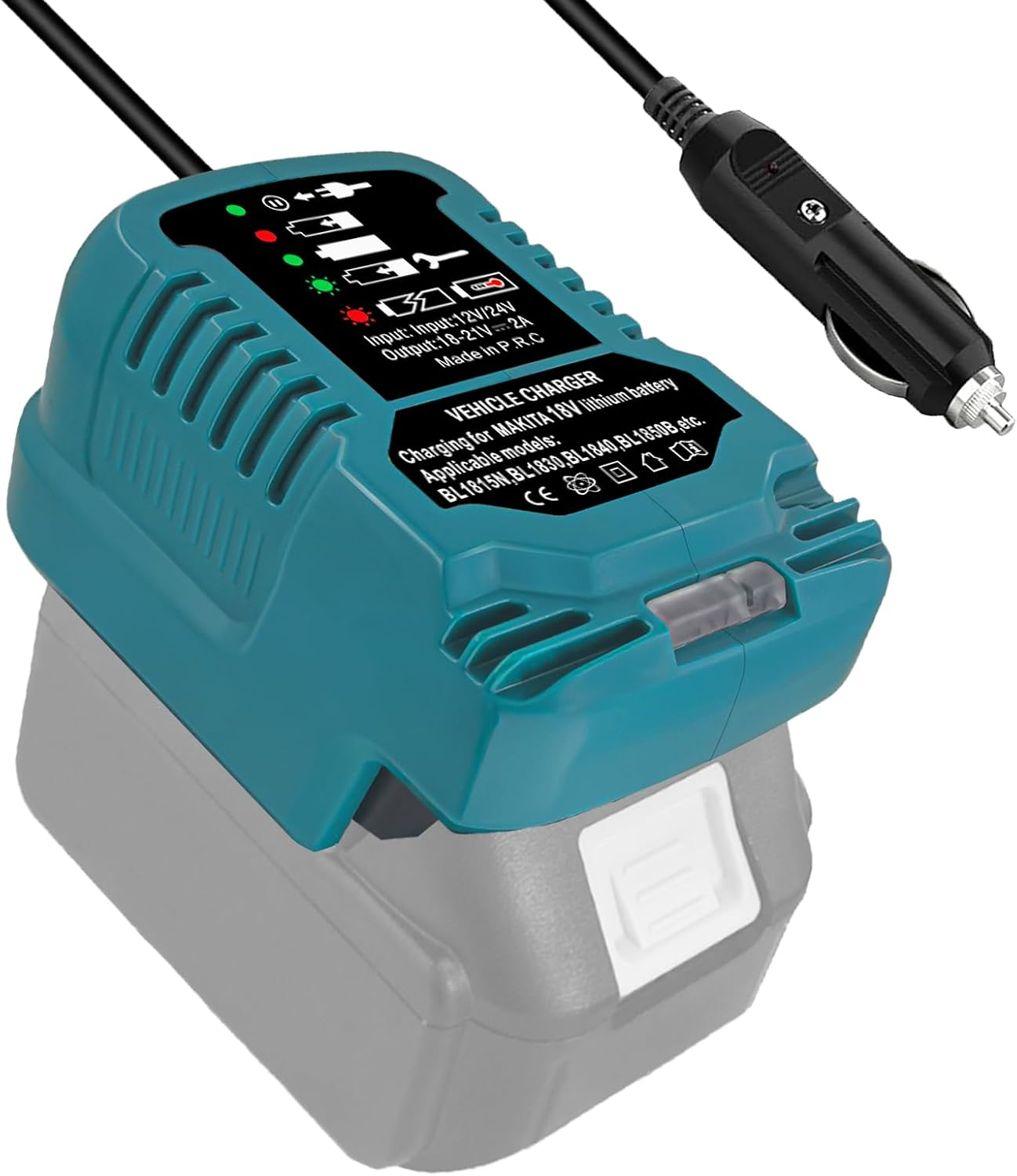 Car Charger for Makita 18 V Battery with LED Display, Car Charger Compatible with Makita 18 V Li-Ion Battery BL1860 BL1850 BL1840 BL1830 Portable Mini Charger with Cigarette Plug (Charges Only 18 V) image number 2