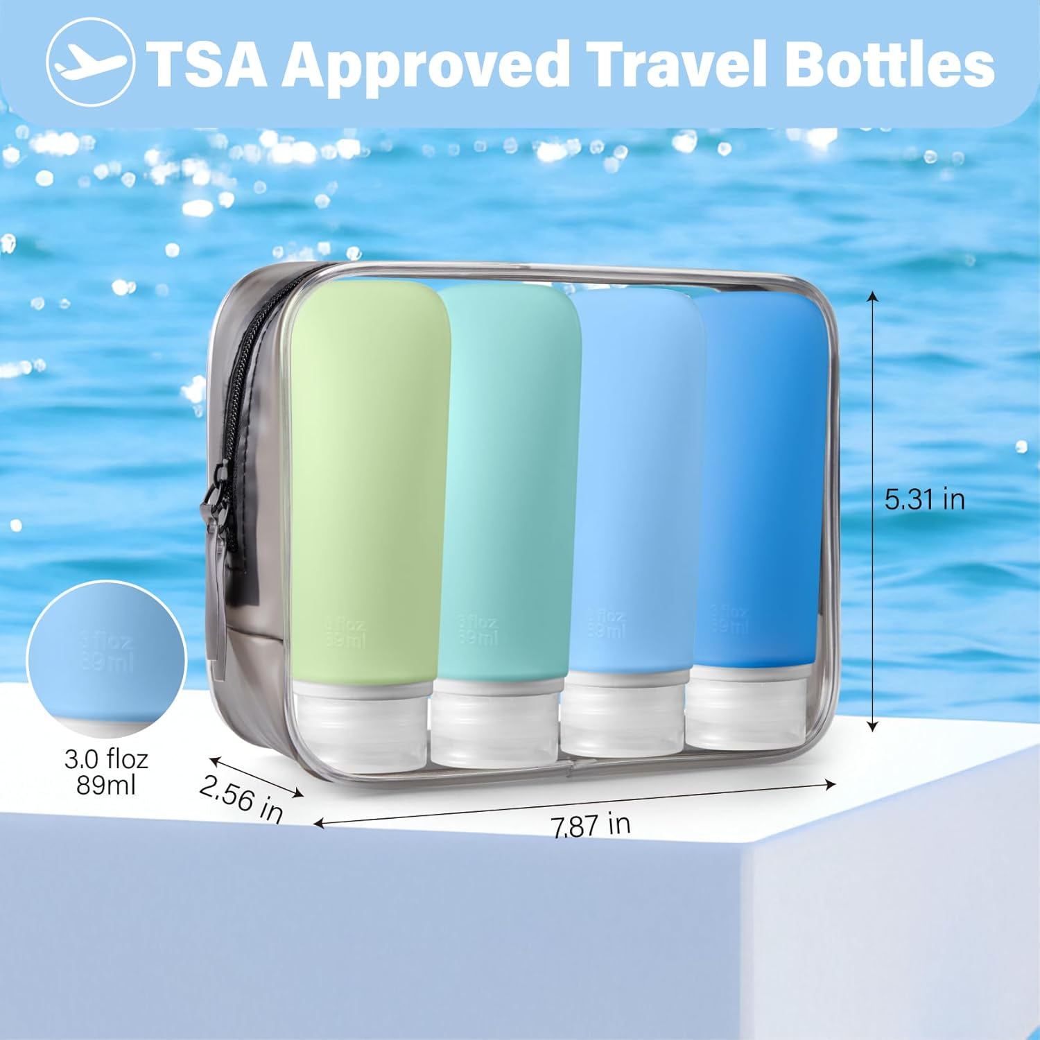 INSFIT Travel Bottles for Toiletries, 90Ml Travel Containers for Toiletries Leakproof BPA Free TSA Approved Squeezable Silicone Tubes Travel Accessories with Labels Blue - Green image number 2