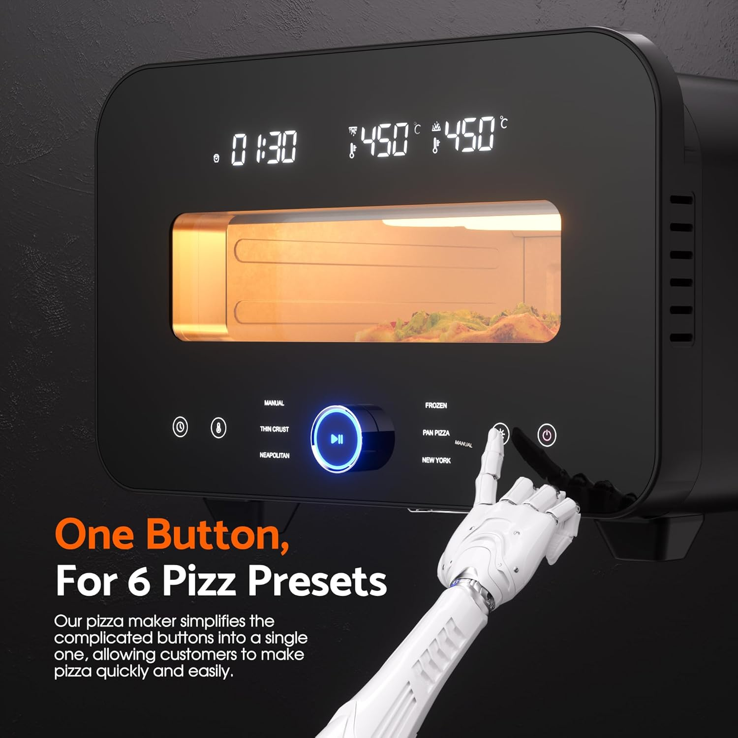 Advwin Electric Pizza Maker, 1700W Countertop Pizza Oven with 6 Presets, Indoor Versatile Smart Pizza Cooker for 12" Pizza | 80-450℃ | Pizza Stone and Peel image number 6