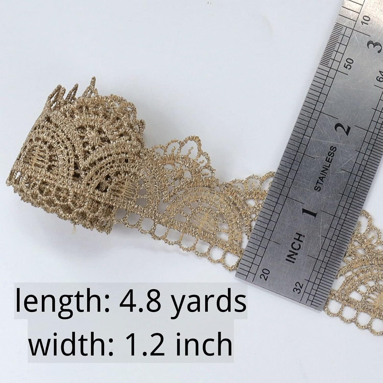 Gold Lace Ribbon 4.8 Yards Golden Embroidery Venice Lace Trim Vintage Golden for Sewing Cake Fringe Wedding Bridal Dress 1.2 Inch