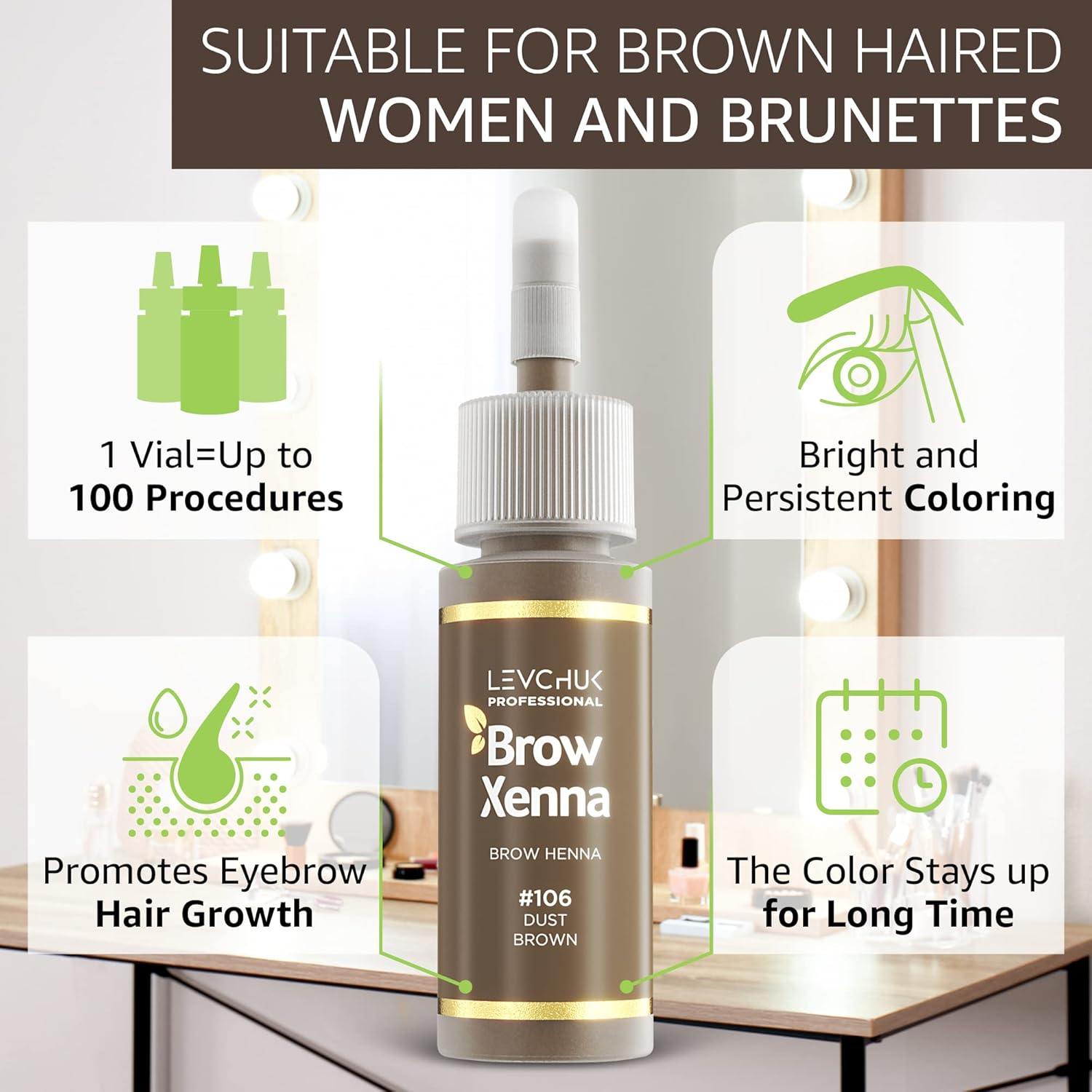 Browxenna Purely Natural Eyebrow Henna to Dye Tint and Stimulate Growth Brows to Make Semi Permanent Waterproof Brow Tint (106) image number 6