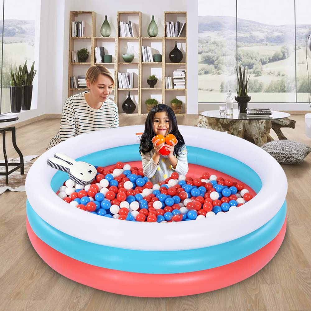 152Cm Inflatable Pool with Soft Floor, 3-Ring Baby Pool, Kids Swimming for Indoor or Outdoor, Big Ball Pit (Red White Blue) image number 2