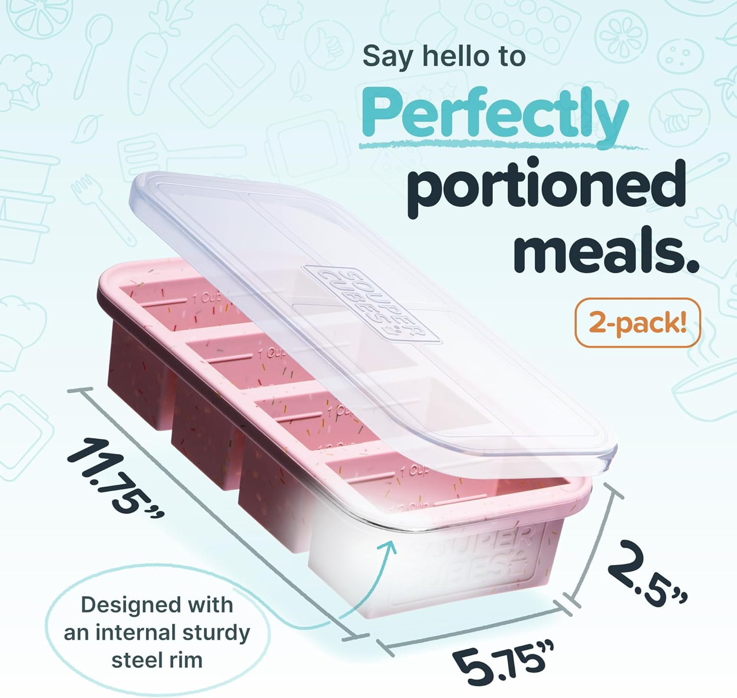 Souper Cubes 1 Cup Silicone Freezer Tray with Lid - Easy Meal Prep Container and Kitchen Storage Solution - Silicone Molds for Soup and Food Storage - Sprinkles - 2-Pack - Sprinkles image number 6