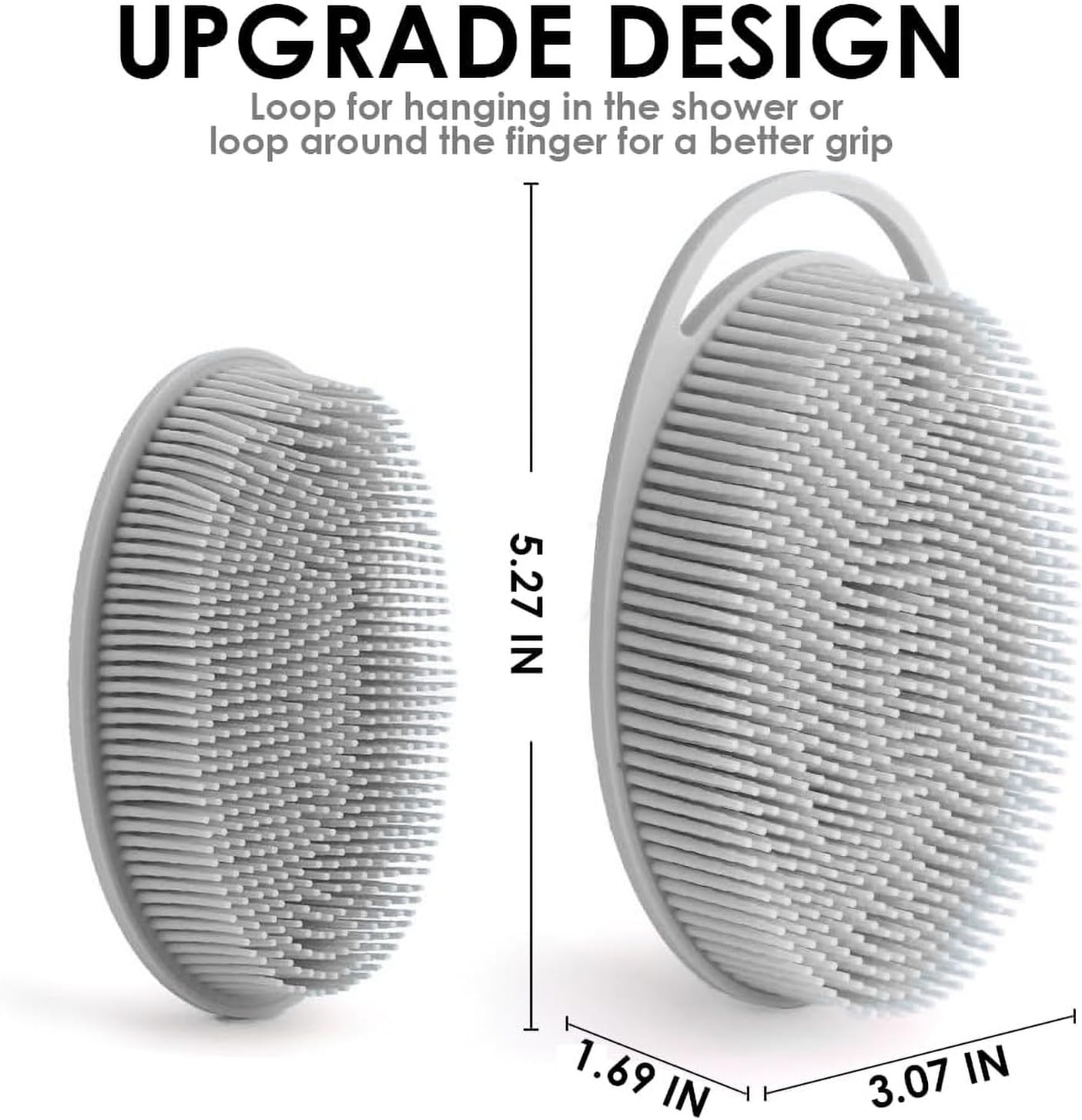 Rampula Silicone Body Scrubber, Silicone Loofah, Bath Cleaning Scrubber, Shower Sponge Glove, Exfoliating Body Brush for Wet or Dry Brushing, More Hygienic than Traditional Loofah (Black and Grey) - 2Nd-Grey image number 7