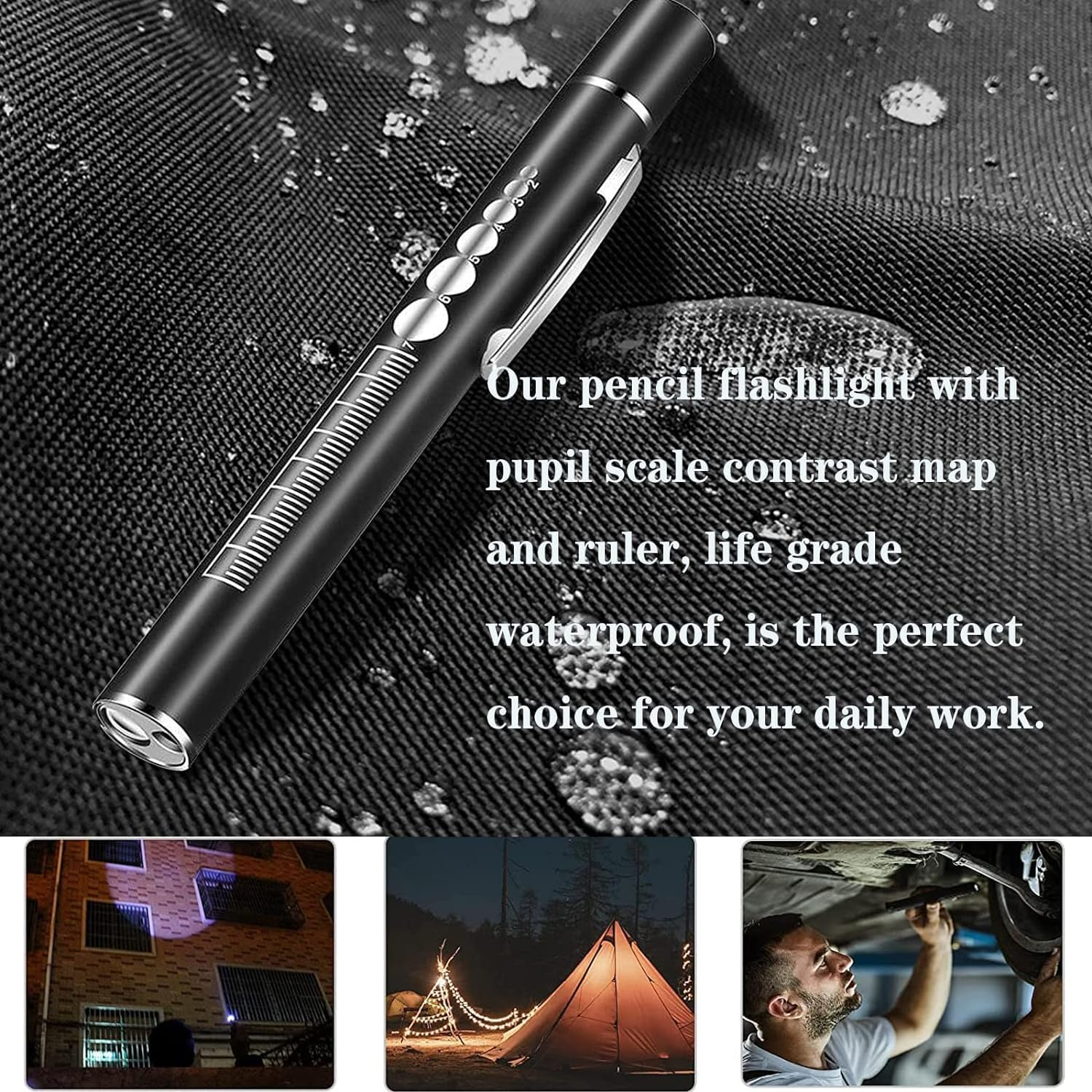 YUENTOEN Pen Light, USB Rechargeable LED Flashlight with Pupil Gauge Stainless Steel Clip Dual Light Source for Home and Outdoor(Silver+Black) image number 3