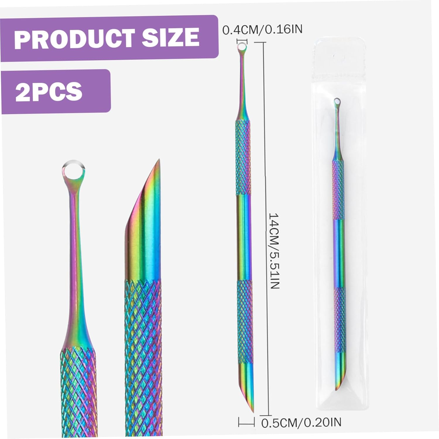 2Pcs Cuticle Remover, Pre-Treatment Dual Ended Cuticle Pusher with Loop, Portable Professional Stainless Steel Nail Tool for Salon & Home Use, Remover, Pusher