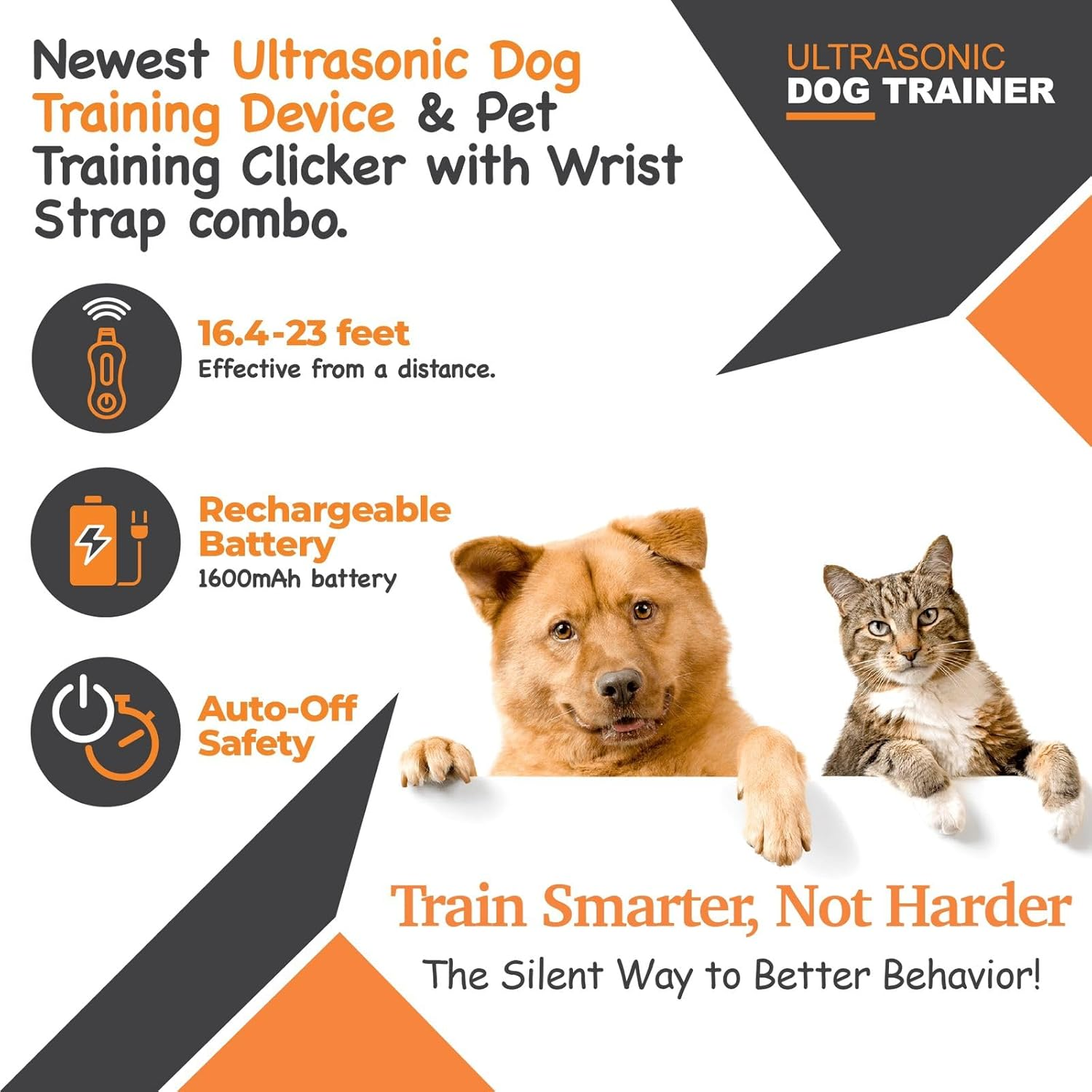 Ultrasonic Dog Bark Control & Dog Barking Device &ndash; Flashlight, 3 Emitters, 4 Modes, 15M Range | Safe & Humane anti Barking Device for Dogs | Dog Behaviour Device, Dog Clicker & Dog Training Clicker | Bark Shield for Dogs with Clicker - With 2-In-1 Clicker  Whistle image number 5