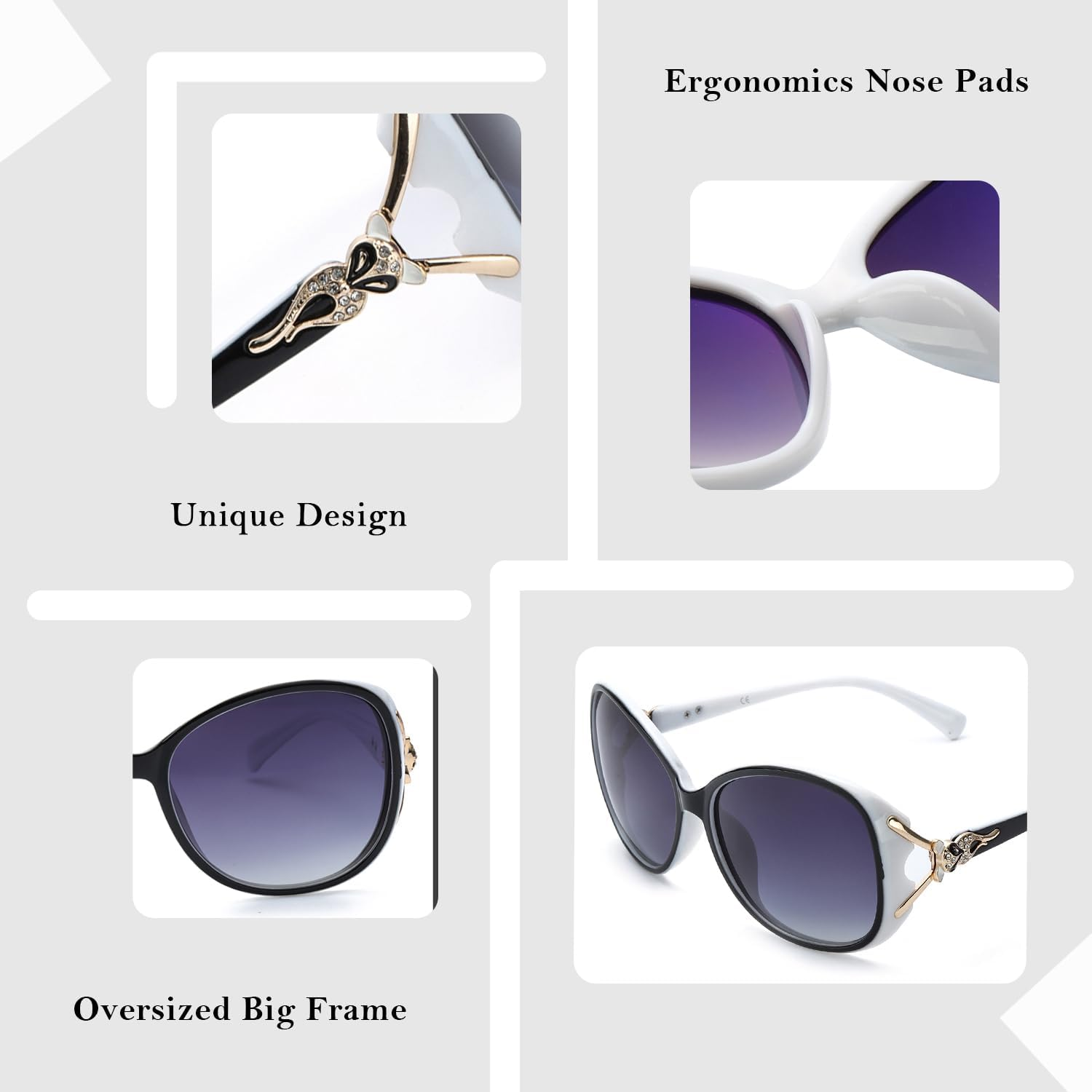 FIMILU Classic Oversized Sunglasses for Women, HD Polarized Lenses 100% UV400 Protection Fashion Retro Eyewear - A0 Floral Frame/Polarized Gradient Grey Lens image number 1