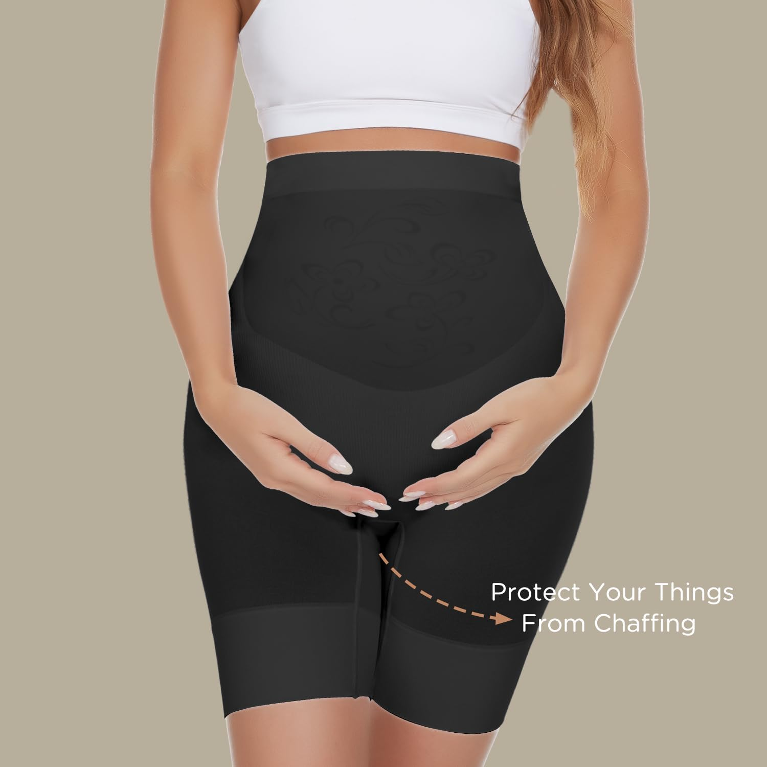 Maternity Underwear over Bump, Womens High Waist Mid-Thigh Pregnancy Shapewear Seamless Boyshorts Panties for under Dresses image number 3
