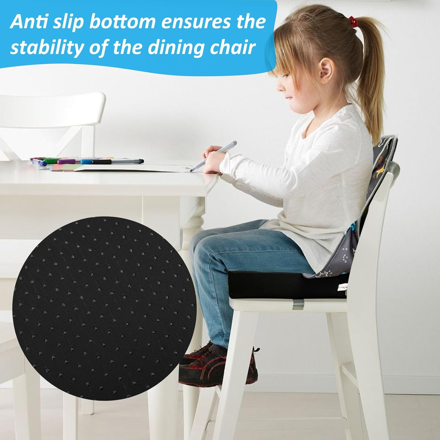 Fwqofvk Toddler Booster Seat with Adjustable Safety Buckle, Breathable Oxford Cloth Kid Dining Chair Increasing Cushion, Travel Booster Seat Pad for Dinning Table 32&times;32&times;43Cm Grey image number 5