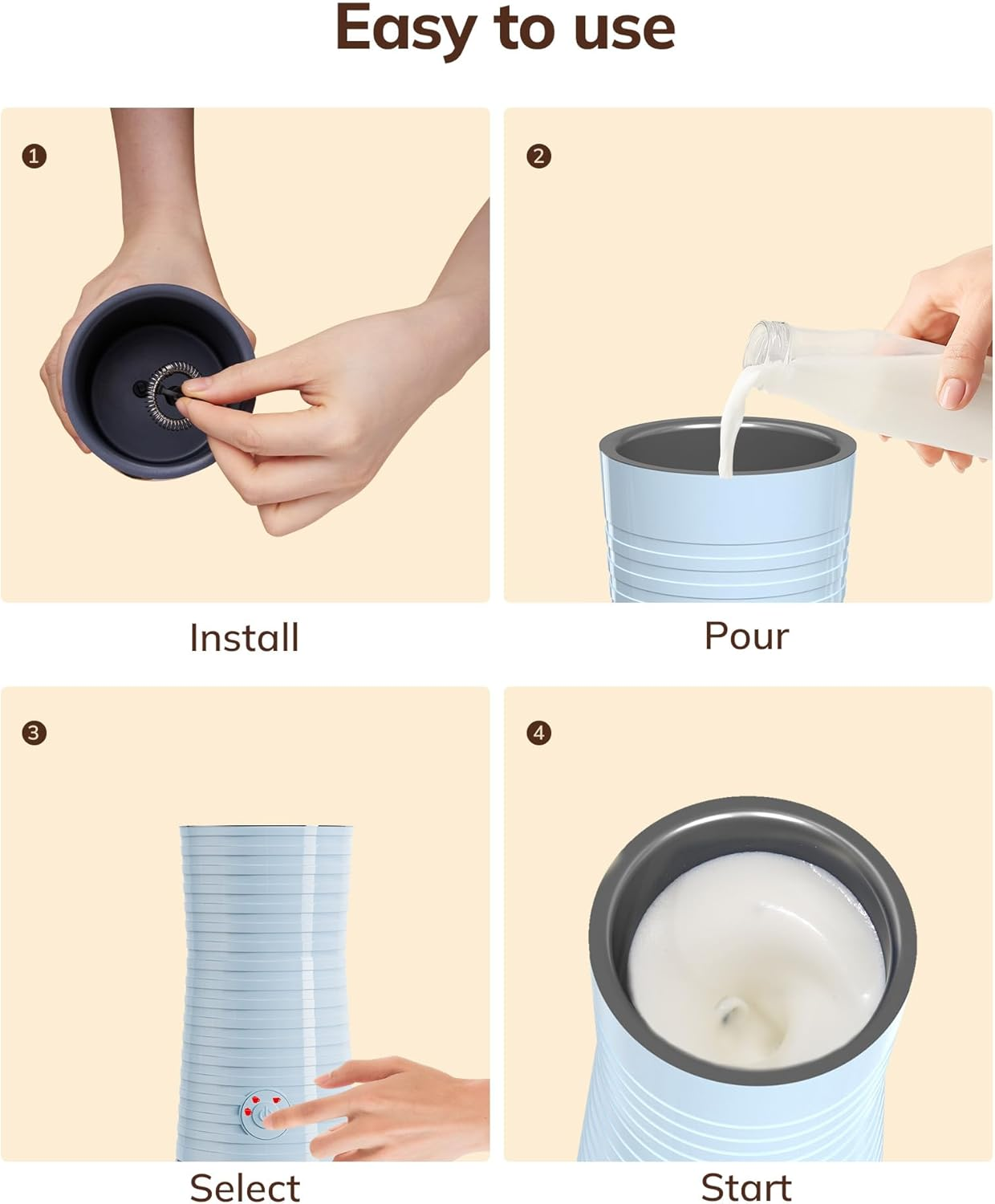 Morpilot Electric Milk Frother, Automatic Milk Frother, 4-In-1, Suitable for Hot and Cold Milk Frother, Latte, Cappuccino, Macchiato, Blue