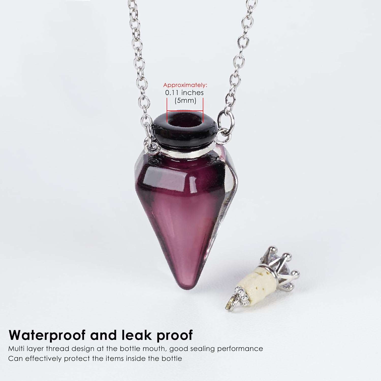 Biiange Perfume Bottle Necklace Diamond Shape, Purple Perfume Bottle Necklace, Essential Oil Diffuser Necklace, for Womens Perfume Vial Pendant Necklace Jewelry Unique Gift image number 5