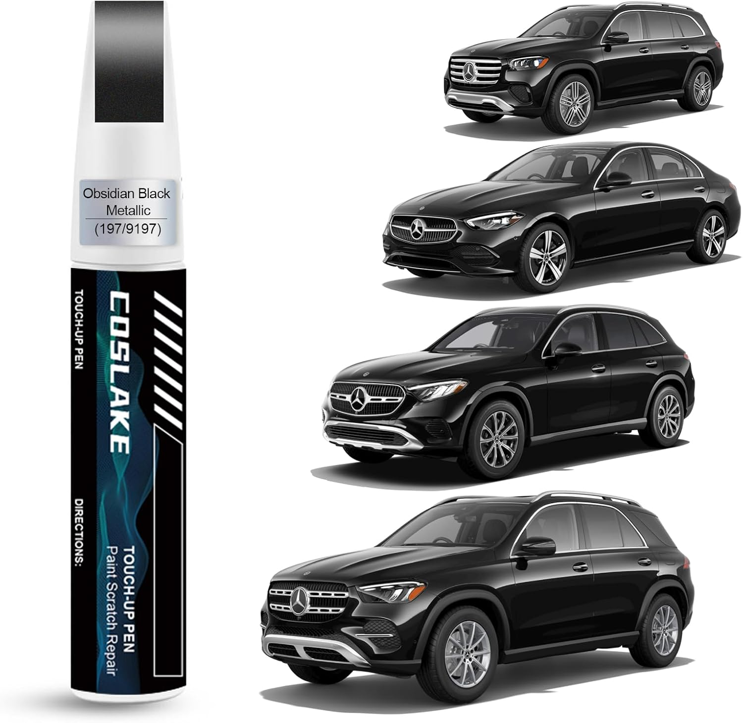 Car Touch up Paint(Obsidian Black Metallic(197/9197)) for Mercedes-Benz, Car Paint Scratch Repair Kit, Quick & Easy Solution to Repair, 2 in 1 Scratch Remover Pen with Color-Matched image number 1