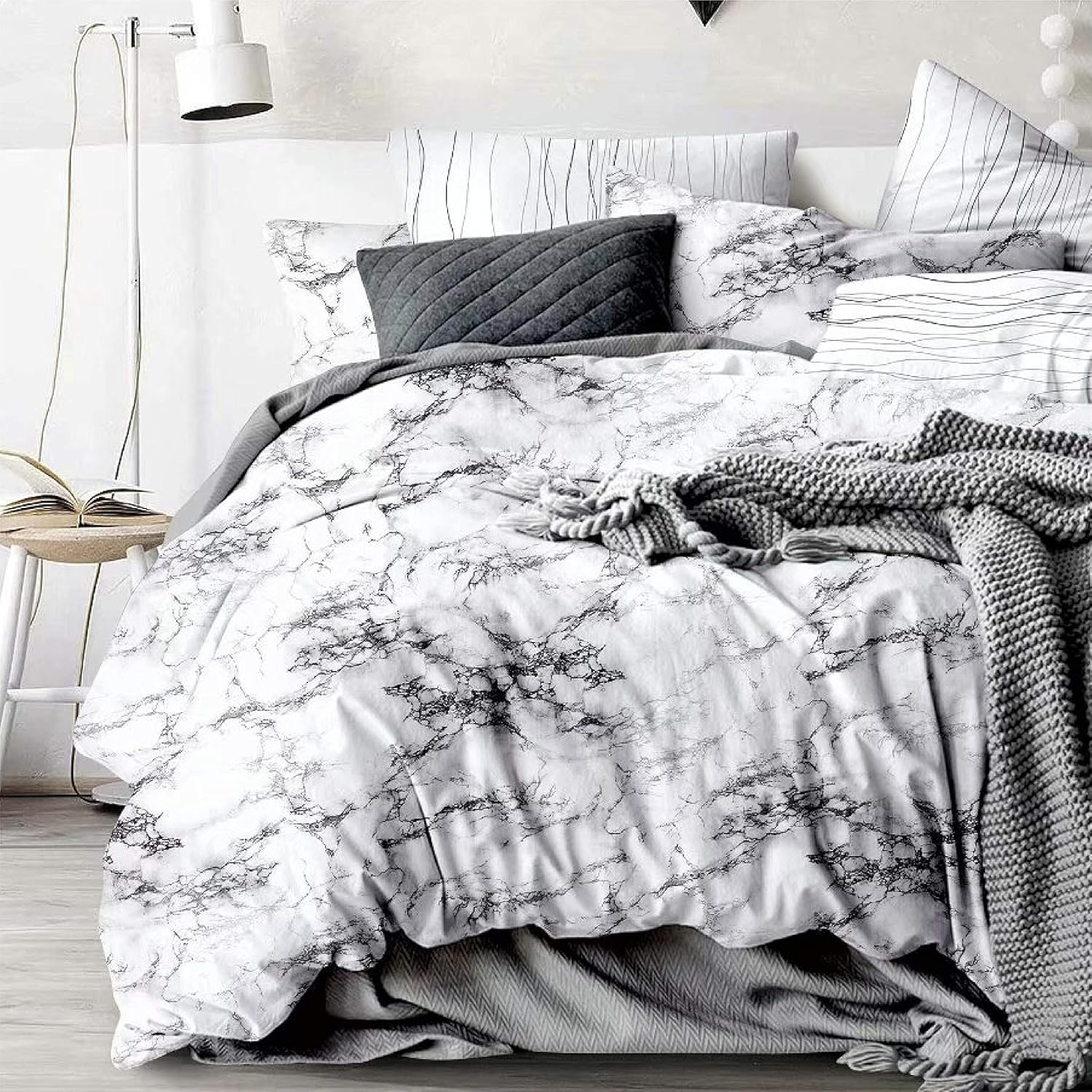 Marble Quilt Cover Set - All Size Bed Ultra Soft Quilt Duvet Doona Cover Set with Pillowcase (King Single) image number 1