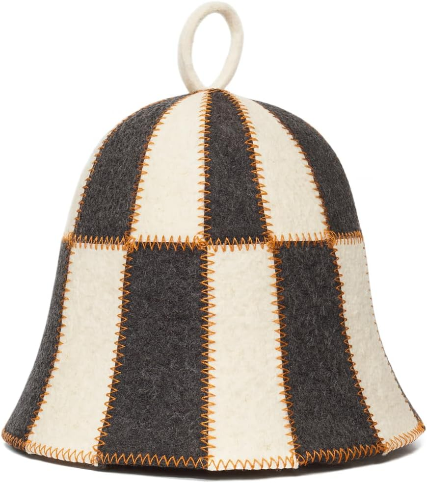 ASKOLD Wool Sauna Hat Checkered - Banya Hat for Men and Women, Sauna Cap in Grey and White image number 1
