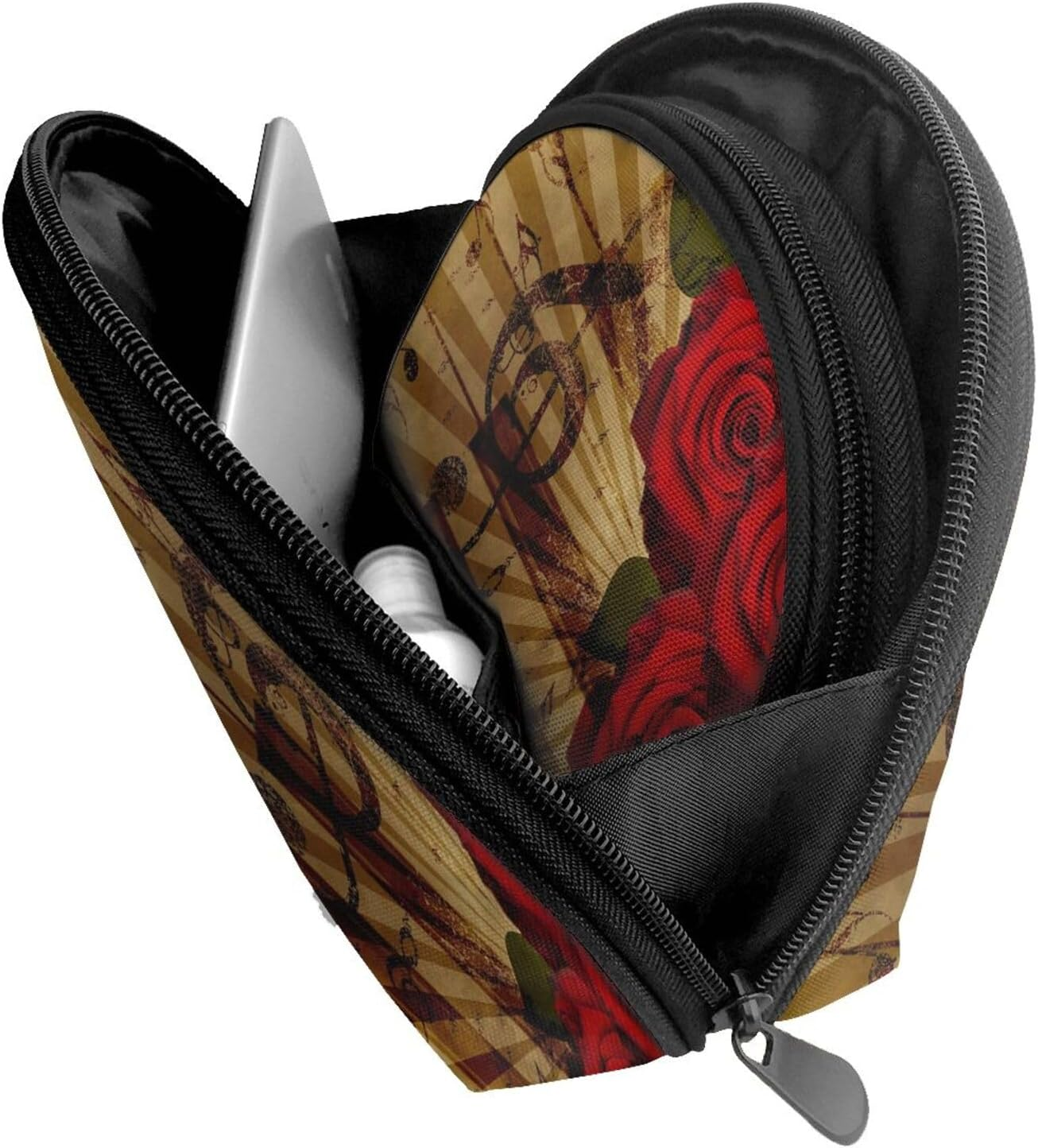 Cozimangoe Coin Pouch Makeup Bags Set, 2 Piece Shell Shape Cosmetic Bag with Pockets for Daily Travel Handbag Lipstick Keys Toiletry, Personalized Grunge Rose Vintage Music image number 5