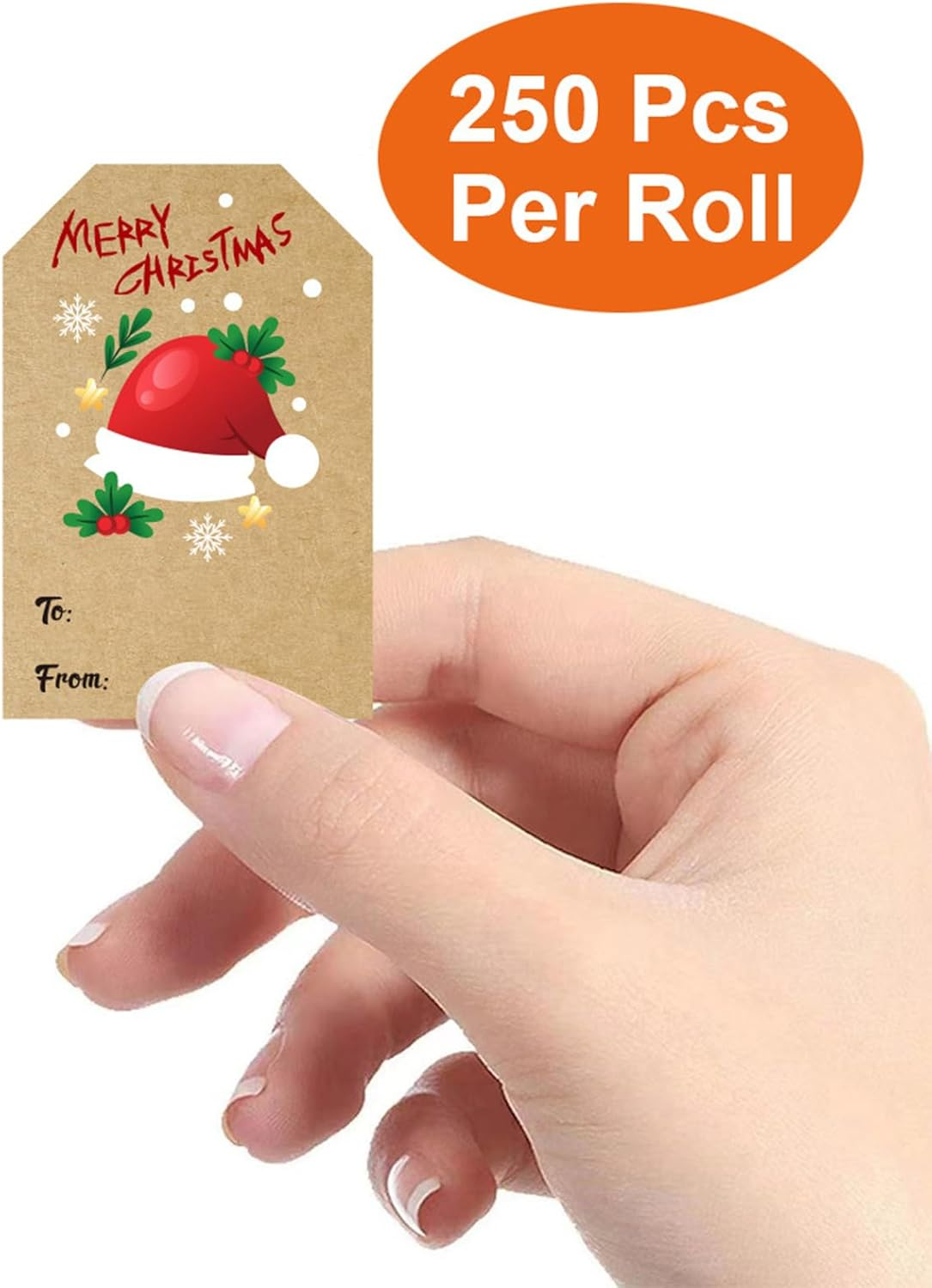 Christmas Tags Self-Adhesive, 250 Merry Name Tags Rolls, 50Mm X 75Mm Kraft Gift Tags for Presents, Labels for Gifts image number 3