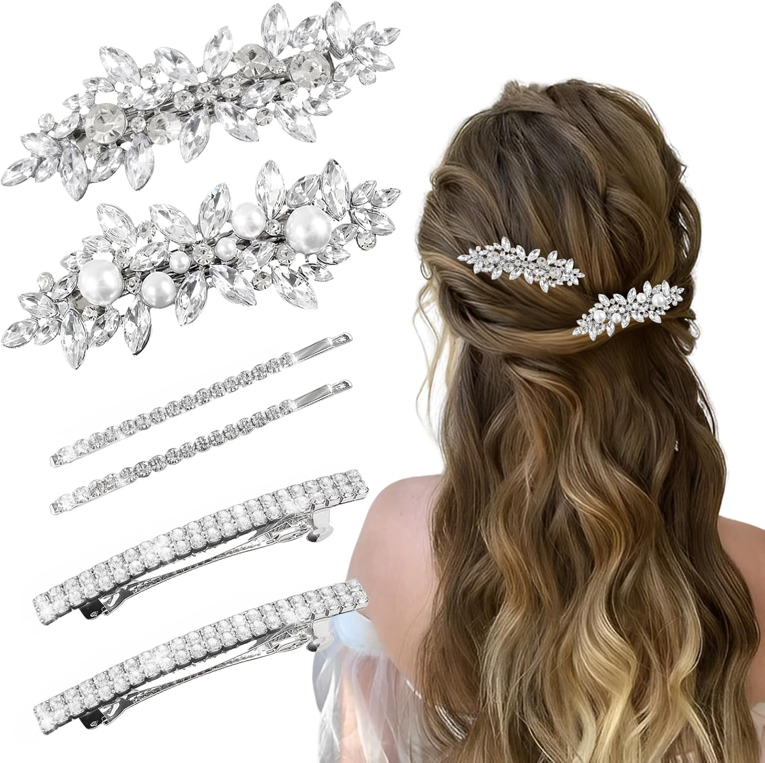 6 PCS Diamante Hair Clips for Women, Wedding Hair Accessories Sparkly Rhinestone Hair Clips for Women Girls Bridesmaid Wedding Party Birthday Prom Gift Headwear Styling Tools