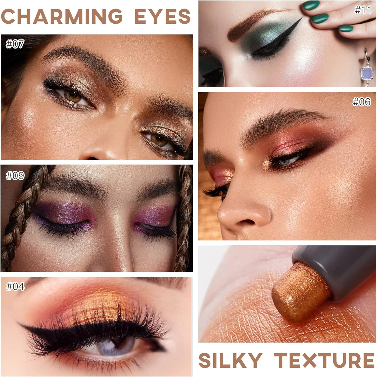 Eye-Shadow Stick Makeup Cosmetics Eye Brightener, Rotatable Cream Eye Shadow Pencil, Glitter Shimmer Eyeshadow Stick with Sponge Smudger for Eye Makeup (08# Violet Shimmer) image number 6