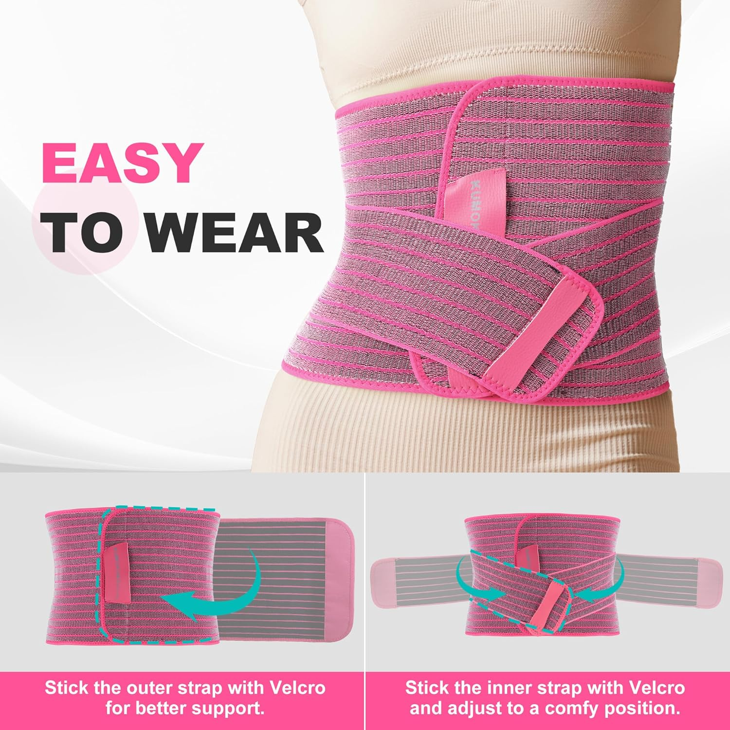 Abdominal Binder Post Surgery - Postpartum Belly Band Wrap | Post C Section Belly Binder Recovery Belt | Stomach Compression Hernia Belt for Men or Women after Pregnancy image number 3