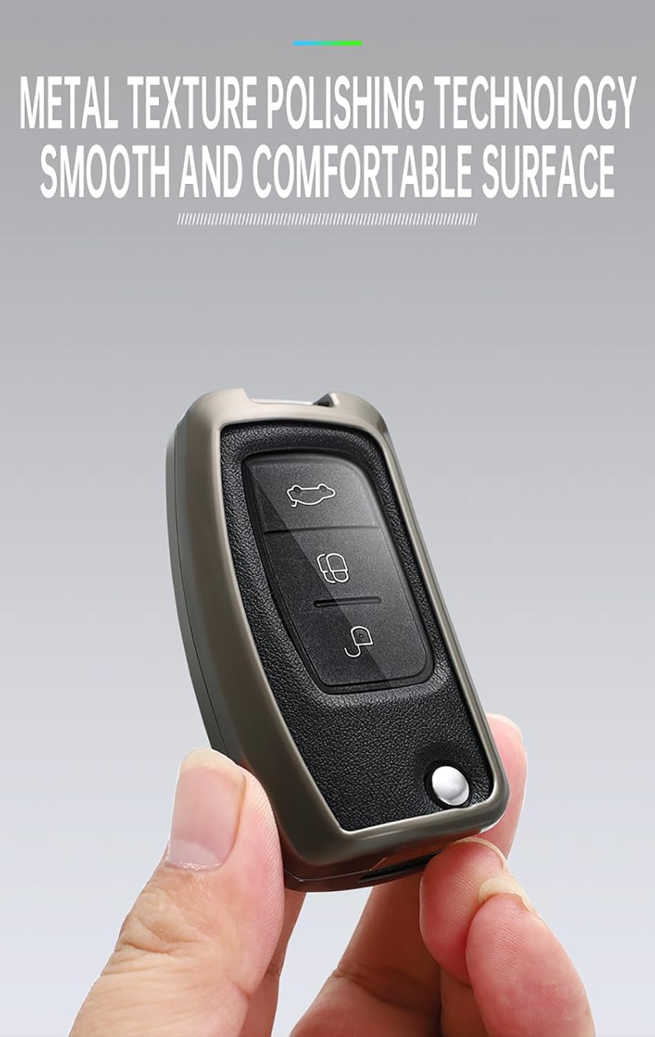 Ontto Alloy Car Key Fob Cover Fit for Ford Focus 2 MK2 Fiesta Mondeo Galaxy Falcon Territory Ecosport 3 Buttons Smart Leather Key Case Keyring Key Shell Holder Bag Keychian - Black image number 3