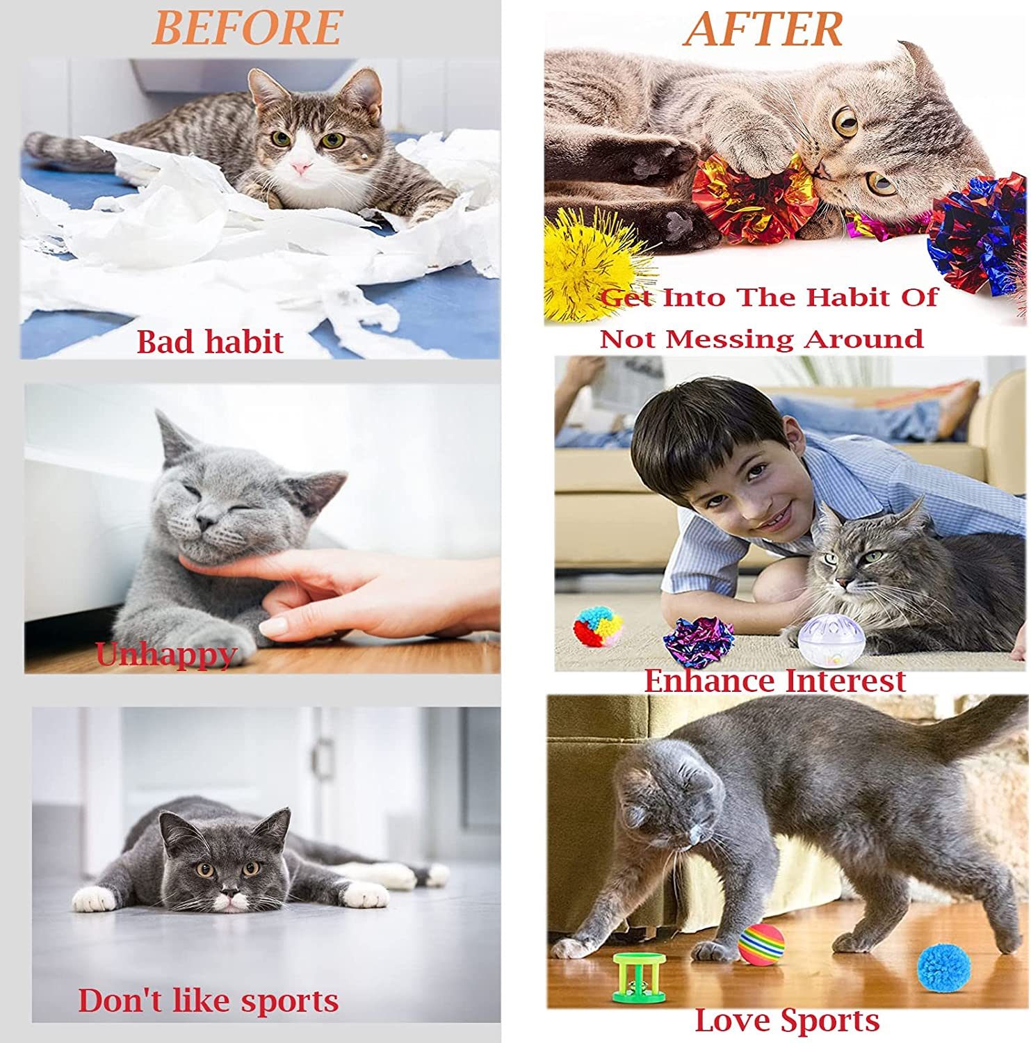 28 PCS Cat Toys,Set of Cat Toys for Indoor Cats,Variety Catnip Toys with Collapsible Rainbow Tunnel Interactive Feather Teaser Fluffy Mouse Crinkle Balls Spring and Bells Toy Set for Kitty and Cats image number 3