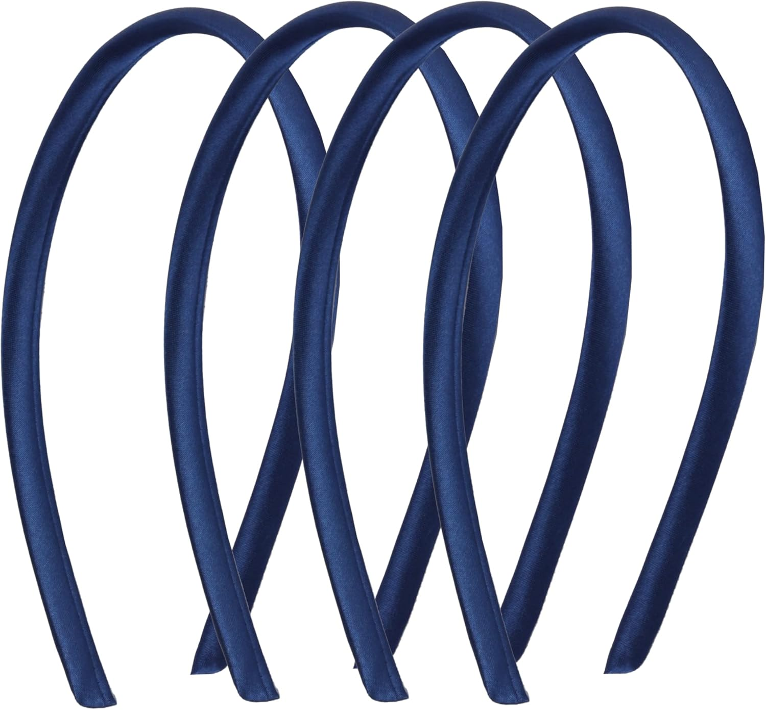 Motique Accessories Thin Headbands for Women Solid Satin 4 Pack - Black - Blue image number 5