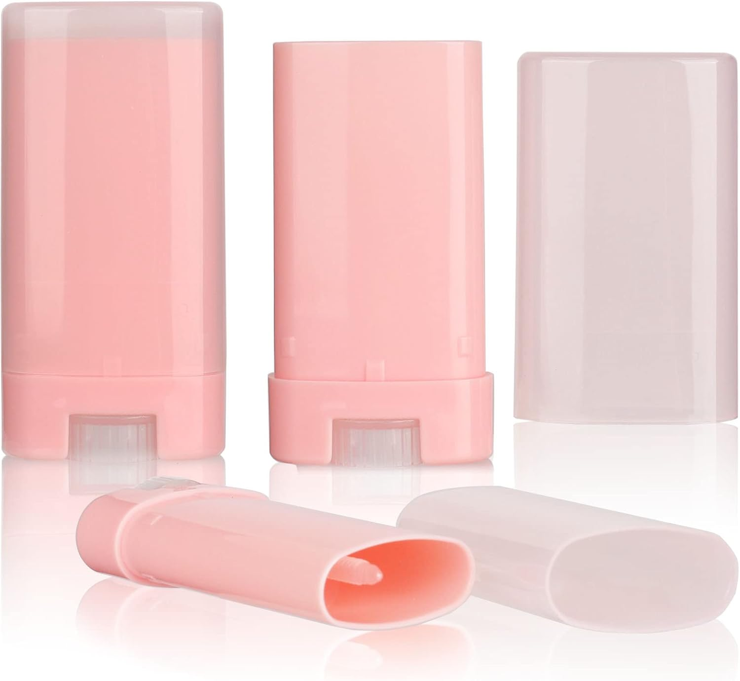 COSIDEA 25 PCS Plastic Empty 15G / 0.5 Oz Travel Size Pink Oval Shaped Lip Balm Tube Mini Deodorant Containers 15Ml Lipstick Tube Twist up Hair Wax Container, Pink, 25Pcs image number 1