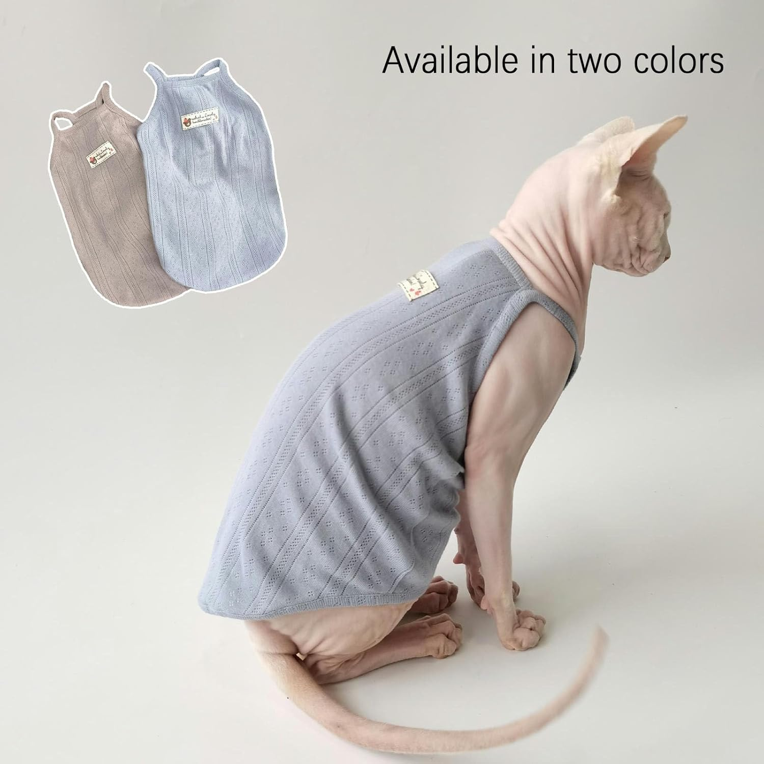 UOSIA Sphynx Cat Clothes Breathable Hairless Cat Shirts Cotton Soft Kitten T-Shirts Sleeveless Pullover Cat Vest Comfortable Cat Pajamas for Male Cats image number 5