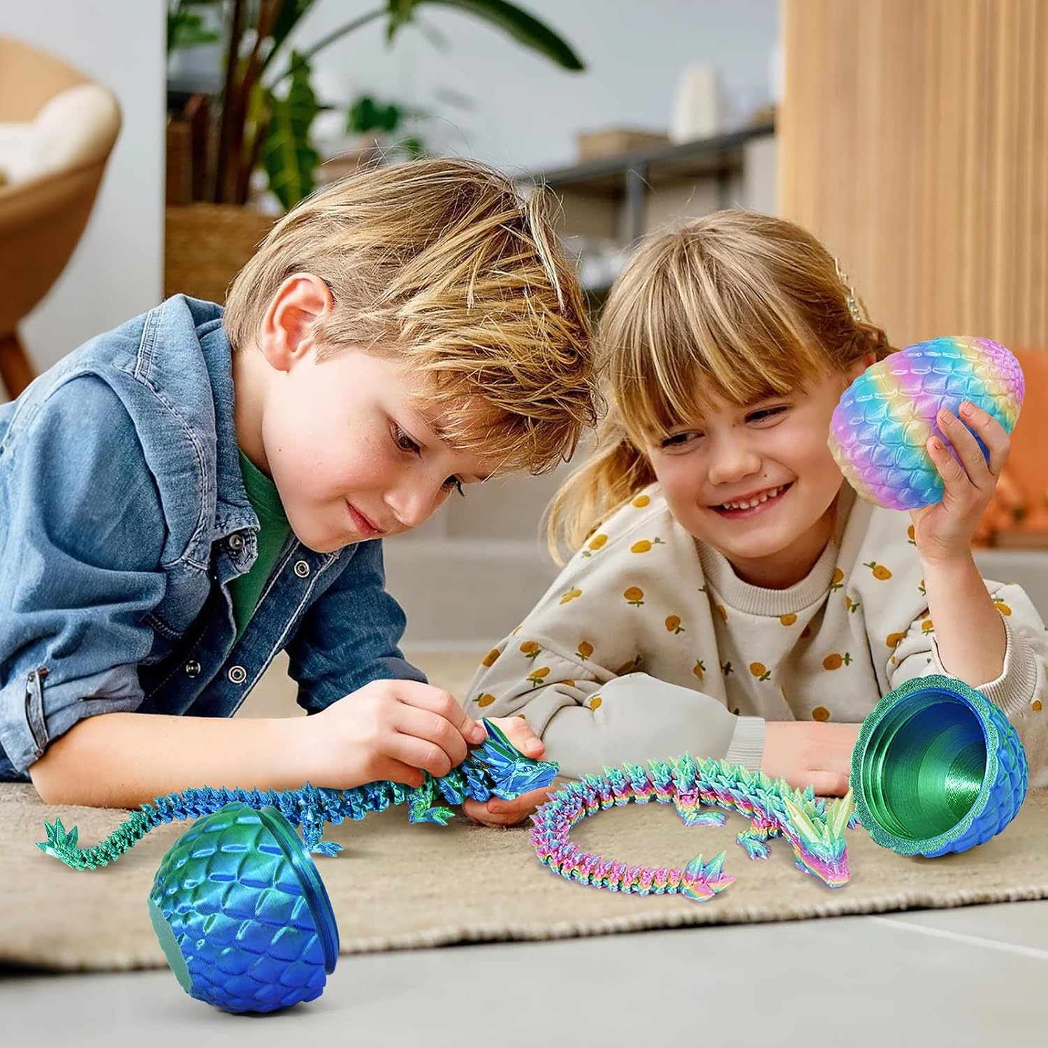 3D Printed Dragon Egg,Dragon Eggs with Dragon Inside,Crystal Dragon Fidget Toys,Full Articulated Dragon Dragon in Egg,Adults Fidget Toys for Autism ADHD (Laser Green-12Inch) image number 4