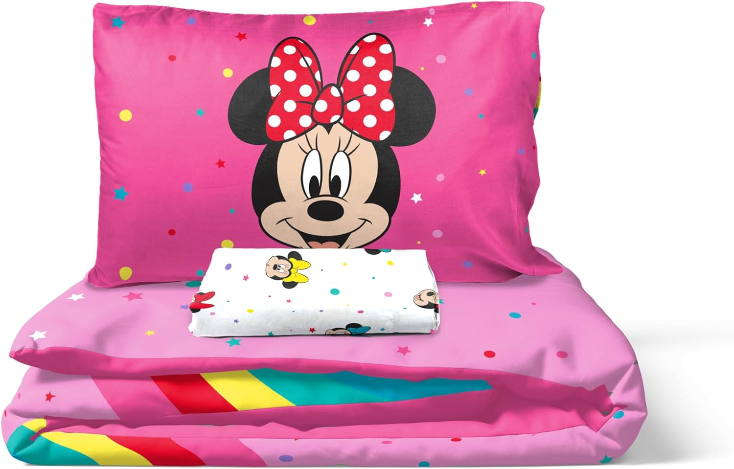 Jay Franco Disney Minnie Mouse Rainbow 100% Cotton 3 Piece Single Bedding Set - Includes Duvet Cover, Fitted Sheet & Pillowcase image number 2