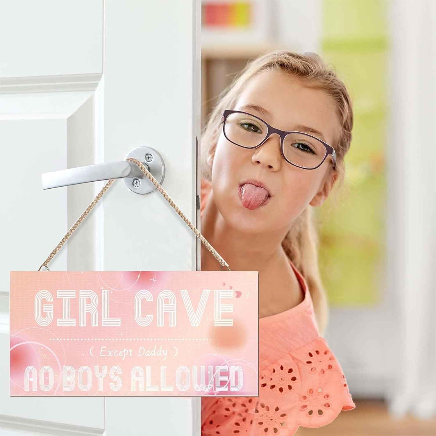 DUMING-IN Girl Cave Sign, 12"X6" Cute and Funny Girl Cave Hanging Wooden Door Sign Wall Decor, Kids Room Signs for Door, No Boys Allowed Sign, Room Decor for Teen Girls (Pink) image number 5