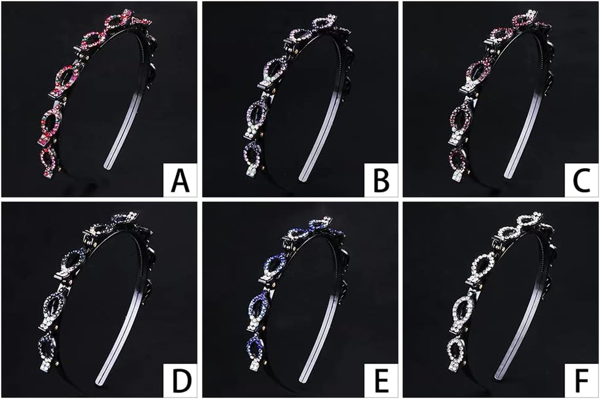 Woven Headband Rhinestone Clip Bangs Double Headband Hollow Braided Hairband (A) image number 2