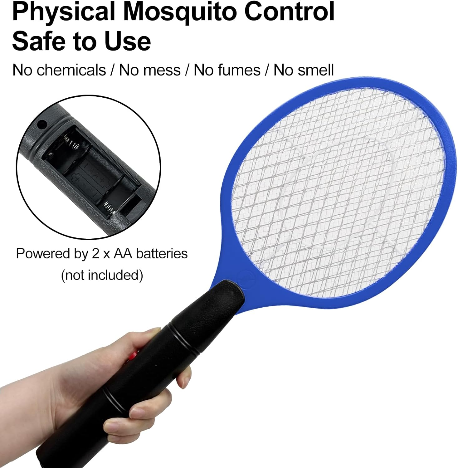 Vivva Bug Zapper Electric Fly Swatter Zap Mosquito, Indoor Outdoor Zapping Racket for Pest - Safe to Touch with 3-Layer Safety Mesh (Blue) - Black image number 3