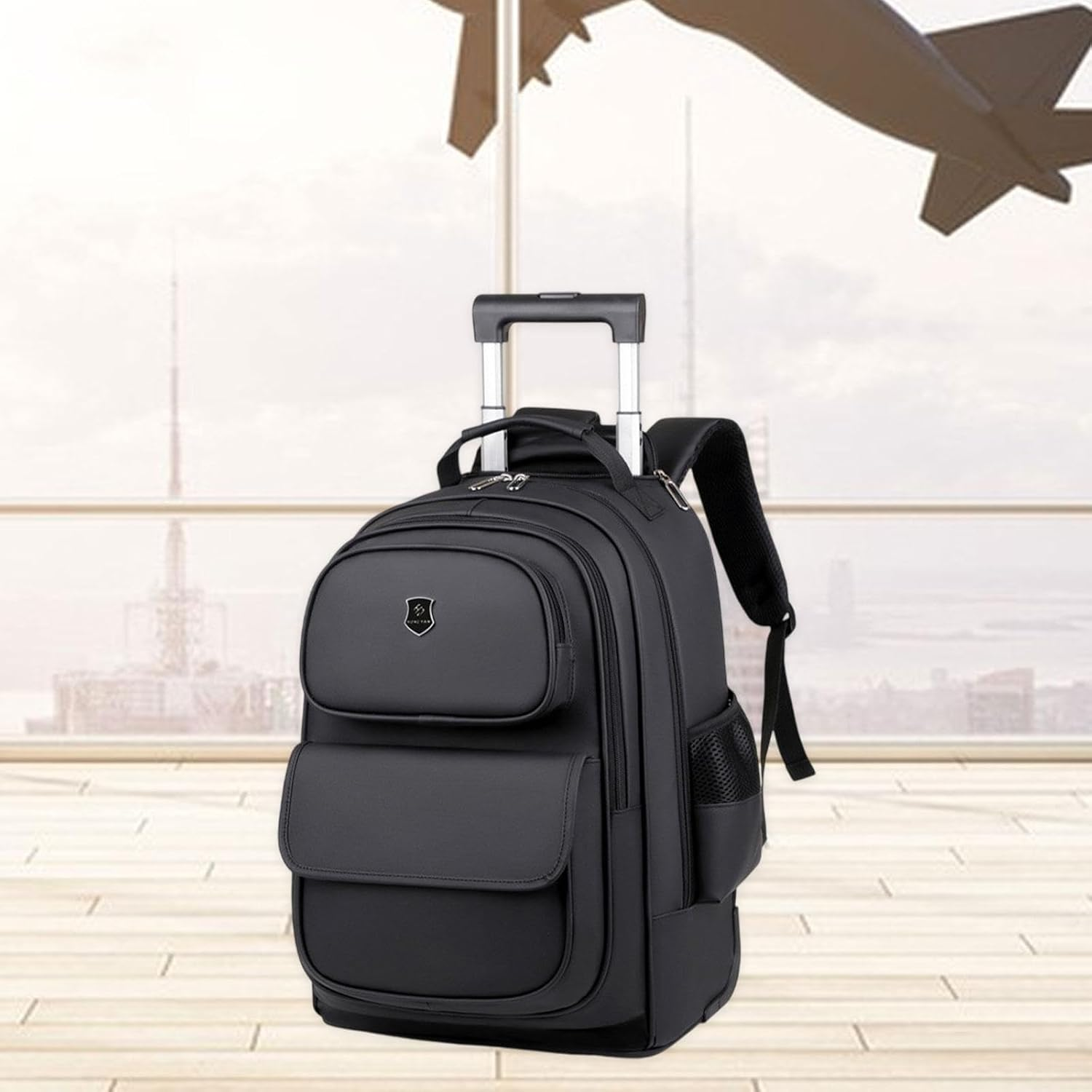 Magideal Laptop Backpack Suitcase with Wheels Oxford Cloth Rolling Laptop Briefcase Trolley Business Cabin Bag for Overnight Women Men