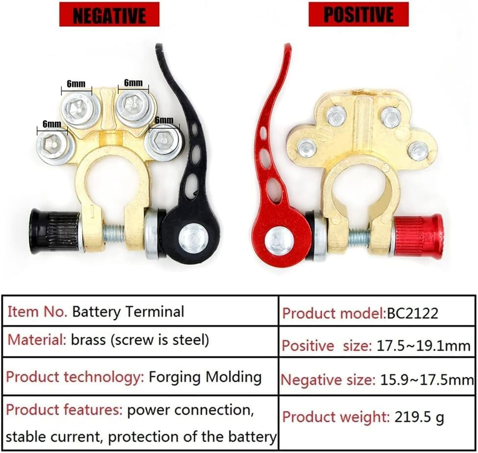 1 Pair Quick Release Battery Terminal, Battery Terminals 12V, Car Battery Terminal Connector Pure Brass, Battery Terminal Connectors with Anti-Corrosion Pad for Car, Caravan, Truck image number 1
