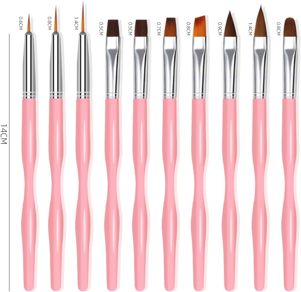 Nail Art Brushes Set, 10Pcs Nail Design Painting Brushes, Professional Nail Art Design Brushes, Nail Fine Liner Brushes, Pink image number 2