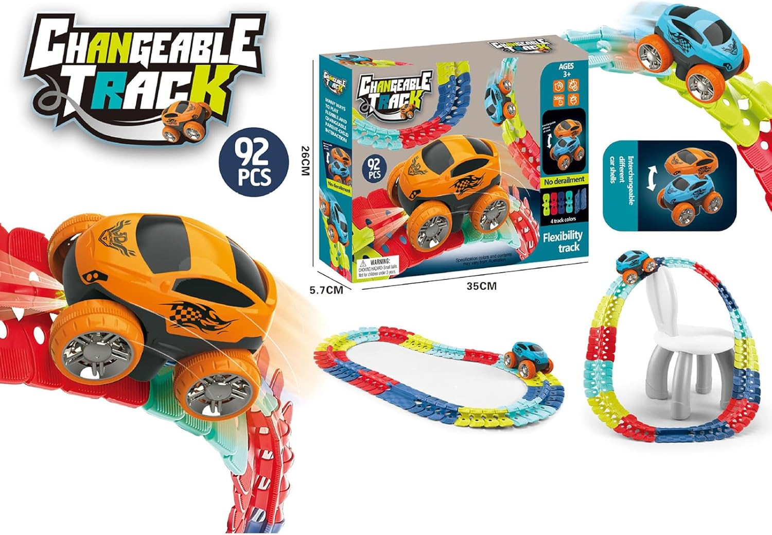 SIGONE Magic Raceway Glow in the Dark Race Track Toys Kids LED Light up Race Car Track Set Birthday Gifts Car Tracks for 3-5 Old Boys Girls (92Pcs) image number 4