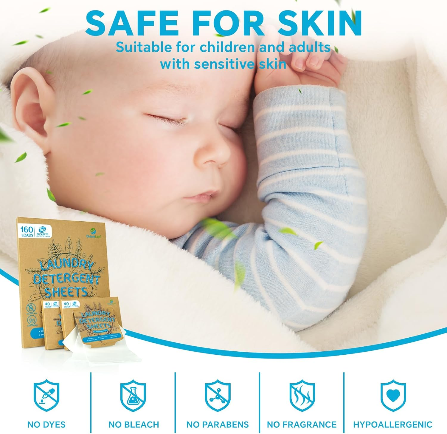 Orientleaf Laundry Detergent Sheets Fragrance Free, Eco-Friendly, Powerful Cleaning, up to 160 Loads, Hypoallergenic Laundry Soap Sheets for Travel and Home Washing image number 2