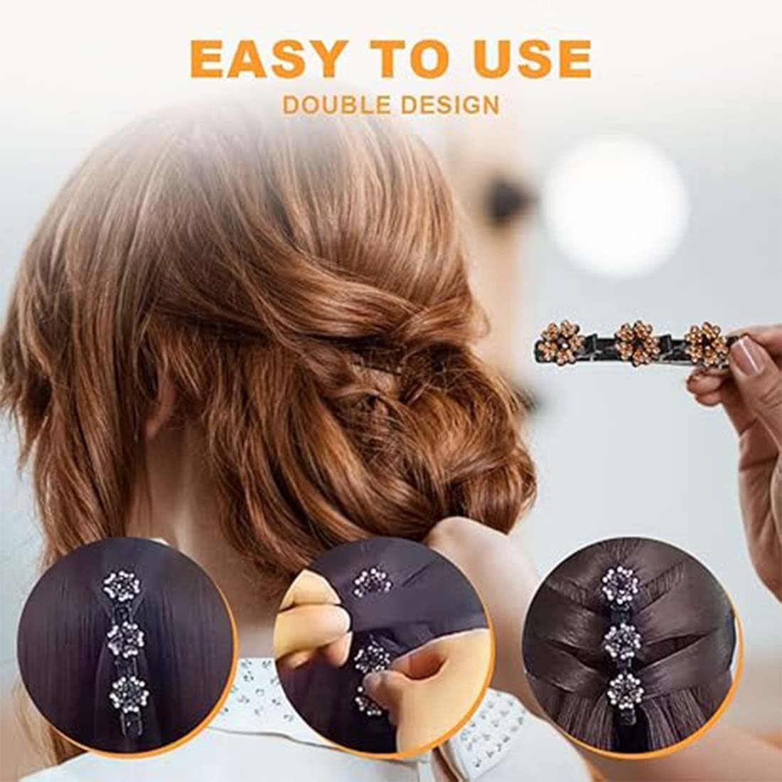 LAKJUOZ Pack of 8 Glittering Crystal Stone Braided Hair Clips, Hummingbird Hair Clip with Crystal Flower, Braided with Mini Hair Clips, Double Layer Mini Hair Clips, Four Leaf Clover and Flowers image number 1