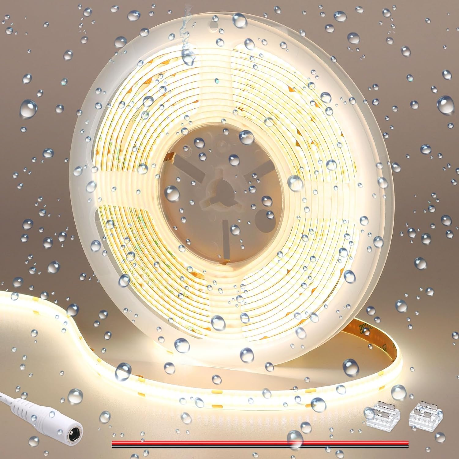 GOMING COB LED Strip 12V Natural White 4000K Waterproof IP65 5M 11W/M CRI 93+ High Density Linear Luminescence 312LED/M LED Lights for Living Room Bedroom and More(No Power)