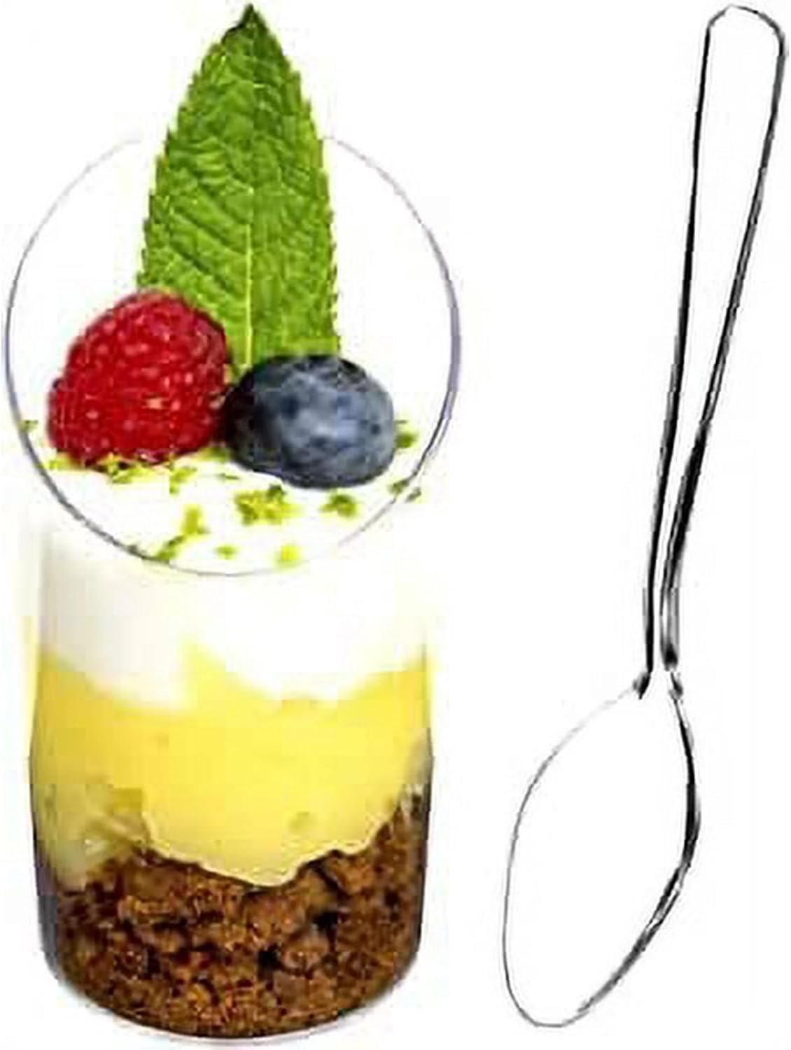Dlux Mini Dessert Cups with Spoons (75 Ml X 32 Pcs) Clear Plastic Parfait Appetizer Cups, Slanted round 2.5 Oz Small Reusable Bowl for Party Desserts Appetizers - with Recipe Ebook image number 5