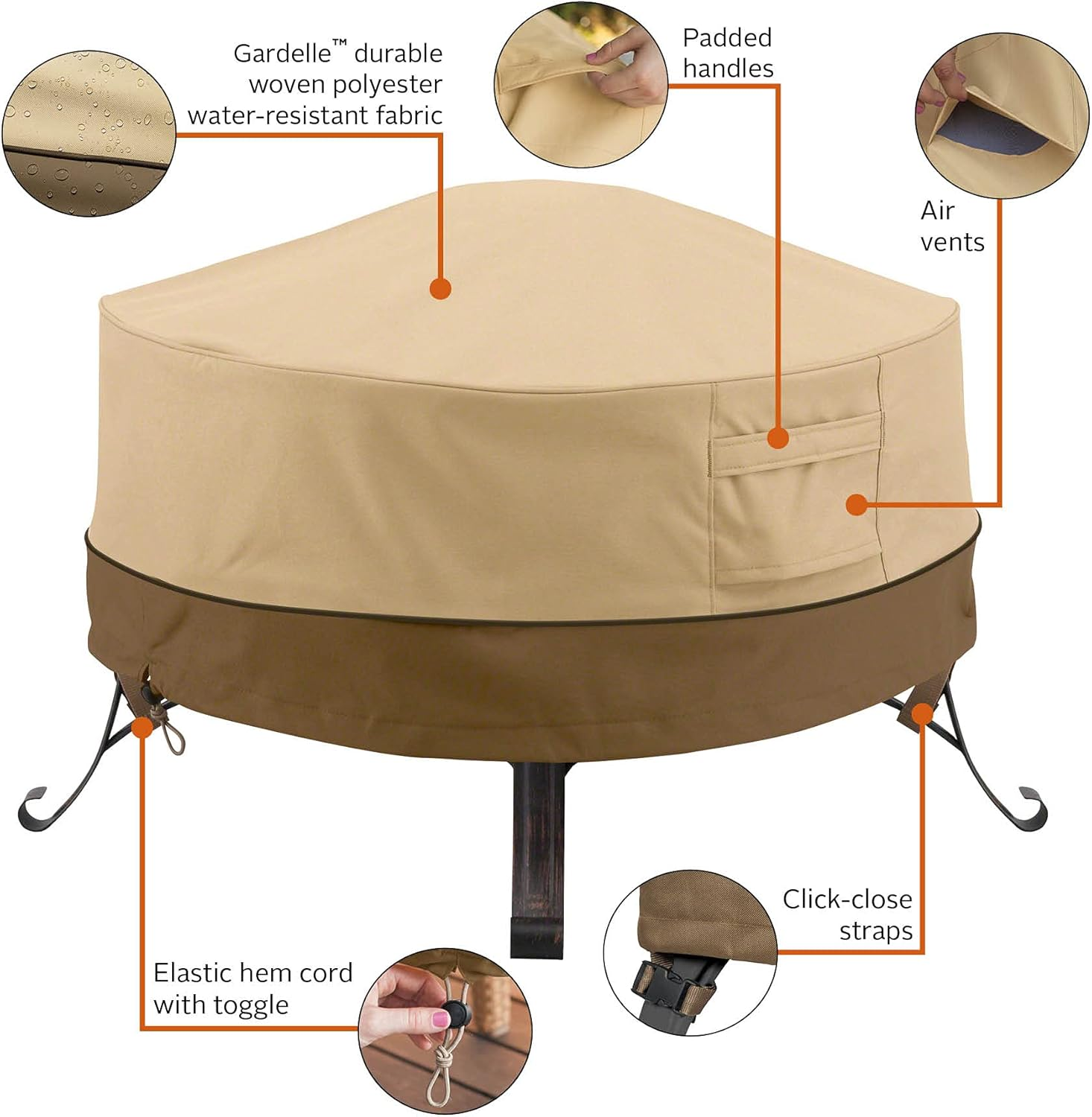 Classic Accessories Veranda Full Coverage Fire Pit Cover Pebble/Large/Round, Patio Furniture Covers image number 1