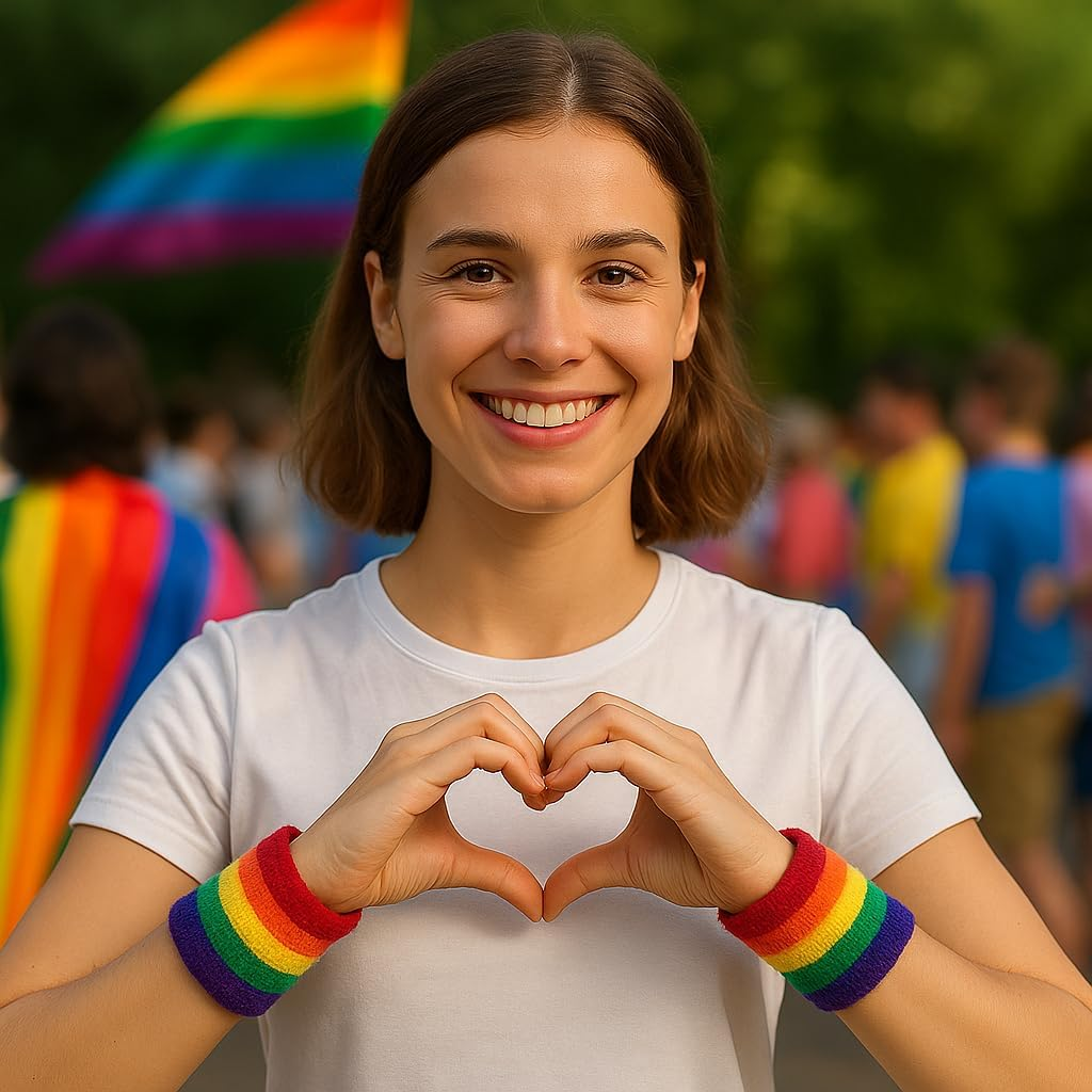 Rainbow Pride LGBTQ+ Wristband Set Unisex Stretch Armbands for Mardi Gras, Equality Marches, Parades & Festivals &ndash; Bold Rainbow Costume Accessory &ndash; 1, 3 & 5 Set Options Available image number 6