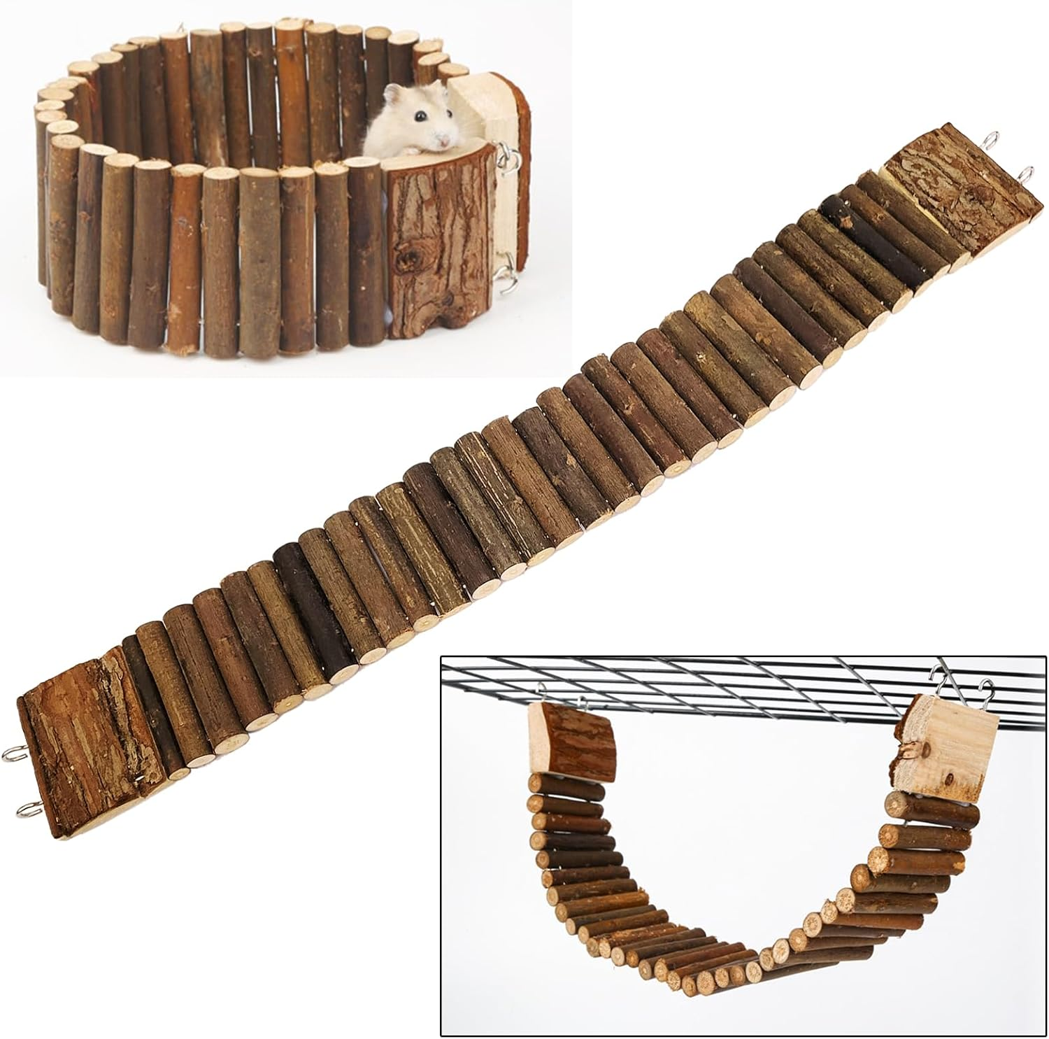 Small Animal Amusement Wooden Villa House Hideouts Playground with Ladder, Fit for Chinchilla, Guinea Pigs, Gerbil, Dwarf Mice, Hedgehog (3 Pcs) image number 1