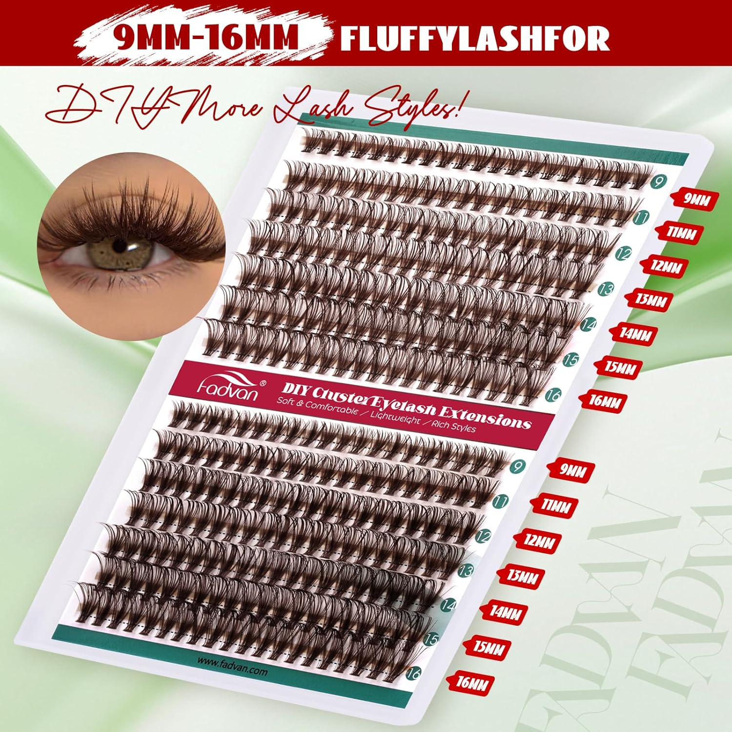 FADVAN Lash Clusters Effect Individual Lashes 280Pcs 30D+40D D Curl 9-16Mm Dark Brown Eyelash Clusters Wispy Lashes Fluffy Lash Extension image number 4