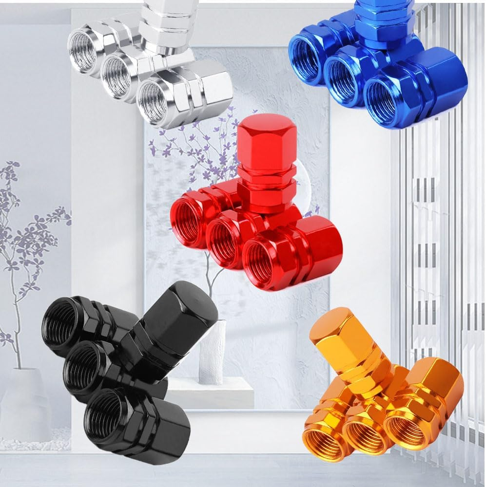Valve Stem Caps 20 Pcs, Tire Valve Caps Valve Stem Caps, Hexagon Shape, for Motorbike, Car, Bike, Trucks, Bicycle for Prevent Air Leakage(Blue, Silver, Red, Gold, Black) image number 4