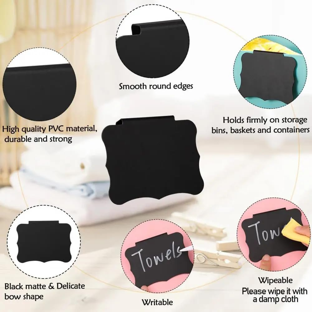 Dorischen 16 Pack Basket Labels Clip 2 White Pen,Removable Clip Label Holder, Reusable Tag Stickers for Pantry Organization and Storage Baskets Bin Labels image number 3