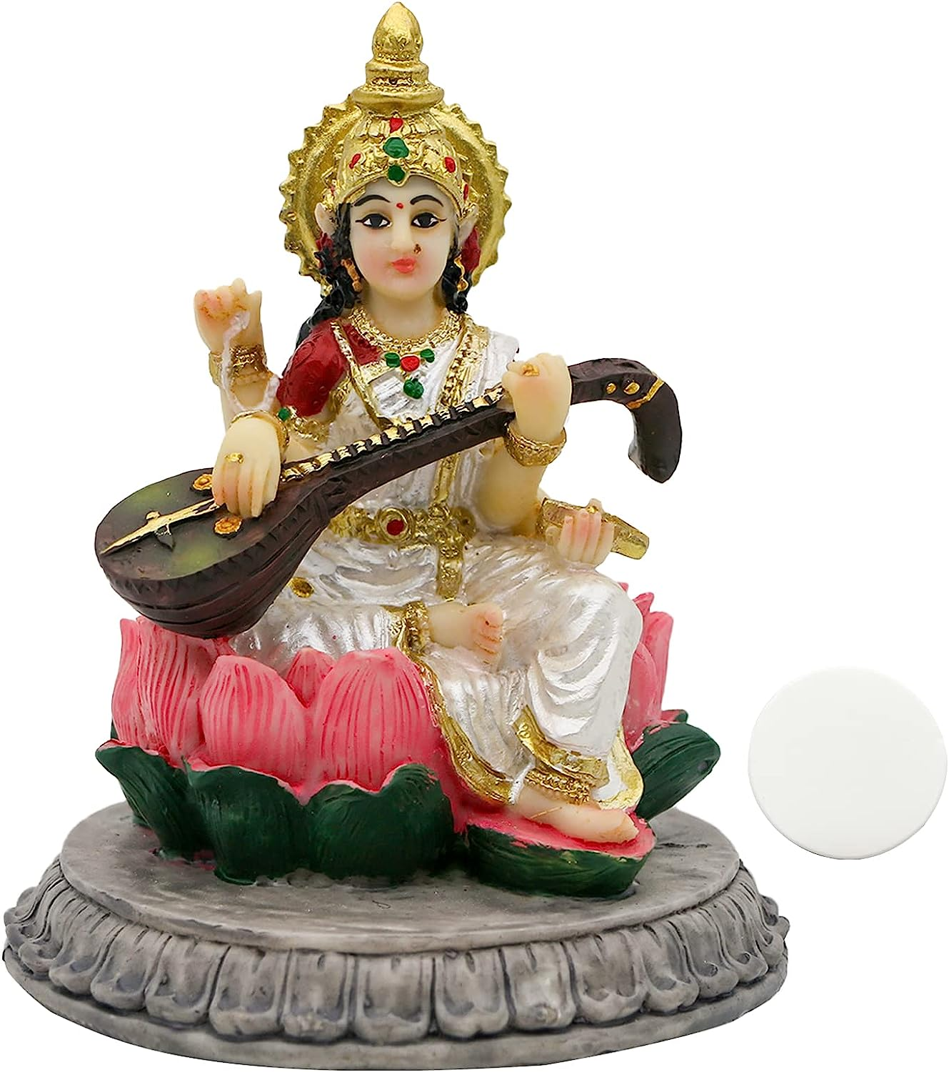 Alikiki Small India Idol Sarawati Statue - 3.9&rdquo;H Hindu Goddess Saraswati Figurine for Car Dashboard Decor Indian Home Office Temple Mandir Pooja Item Diwali Festival Puja Gift image number 6